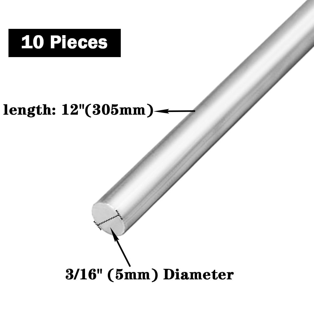 JoyTube 3/16″(5mm) Diameter Aluminum Round Rod, 6061 3/16″ Dia, Silver