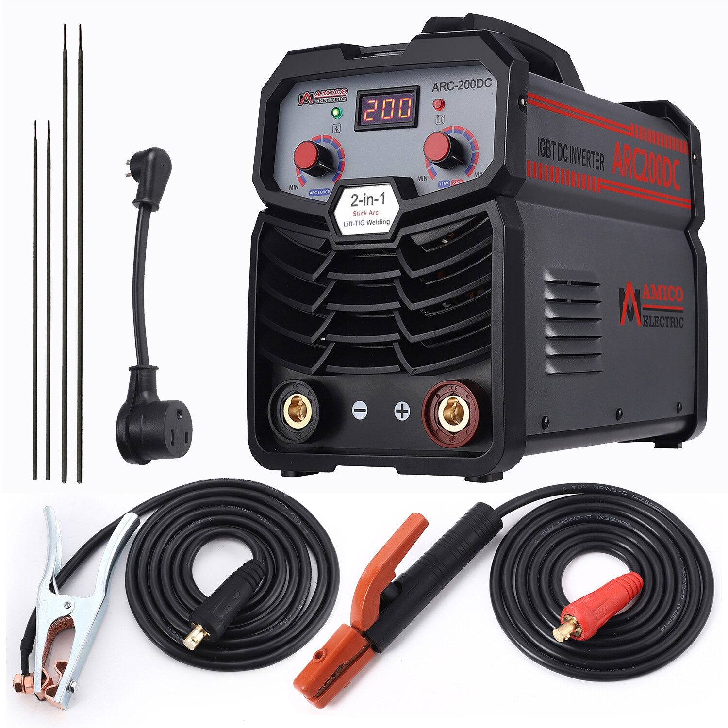 Amico ARC-200DC, 200 Amp Stick/Lift-TIG Combo Welder, 80% Duty Cycle/100-250V