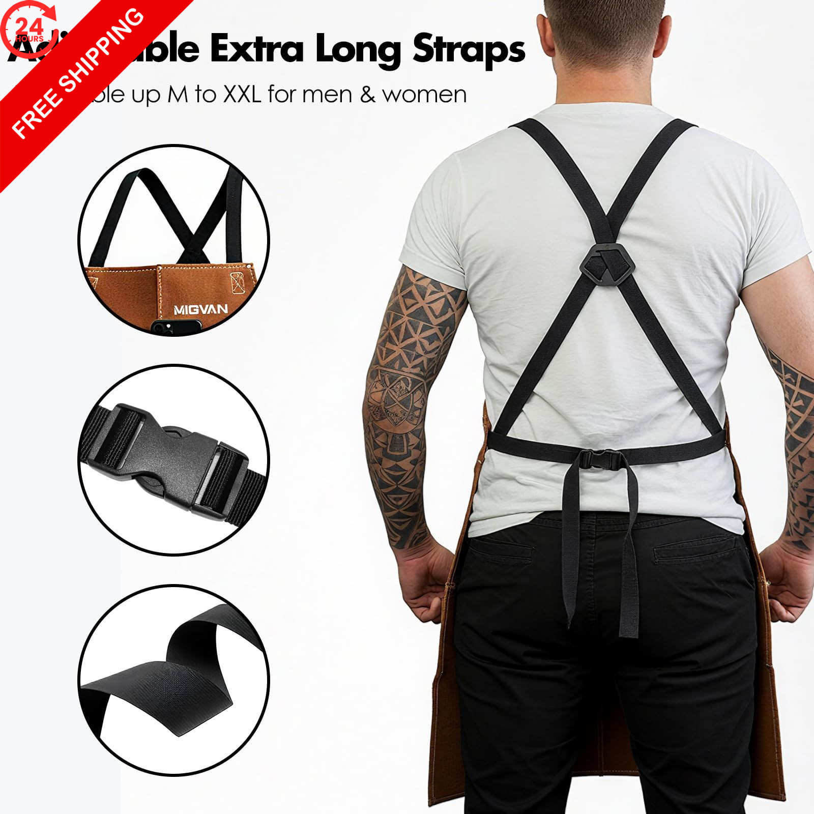 MIGVAN Leather Welding Work Apron 24″ X 36″ with 9 Tool X 36″, Brown