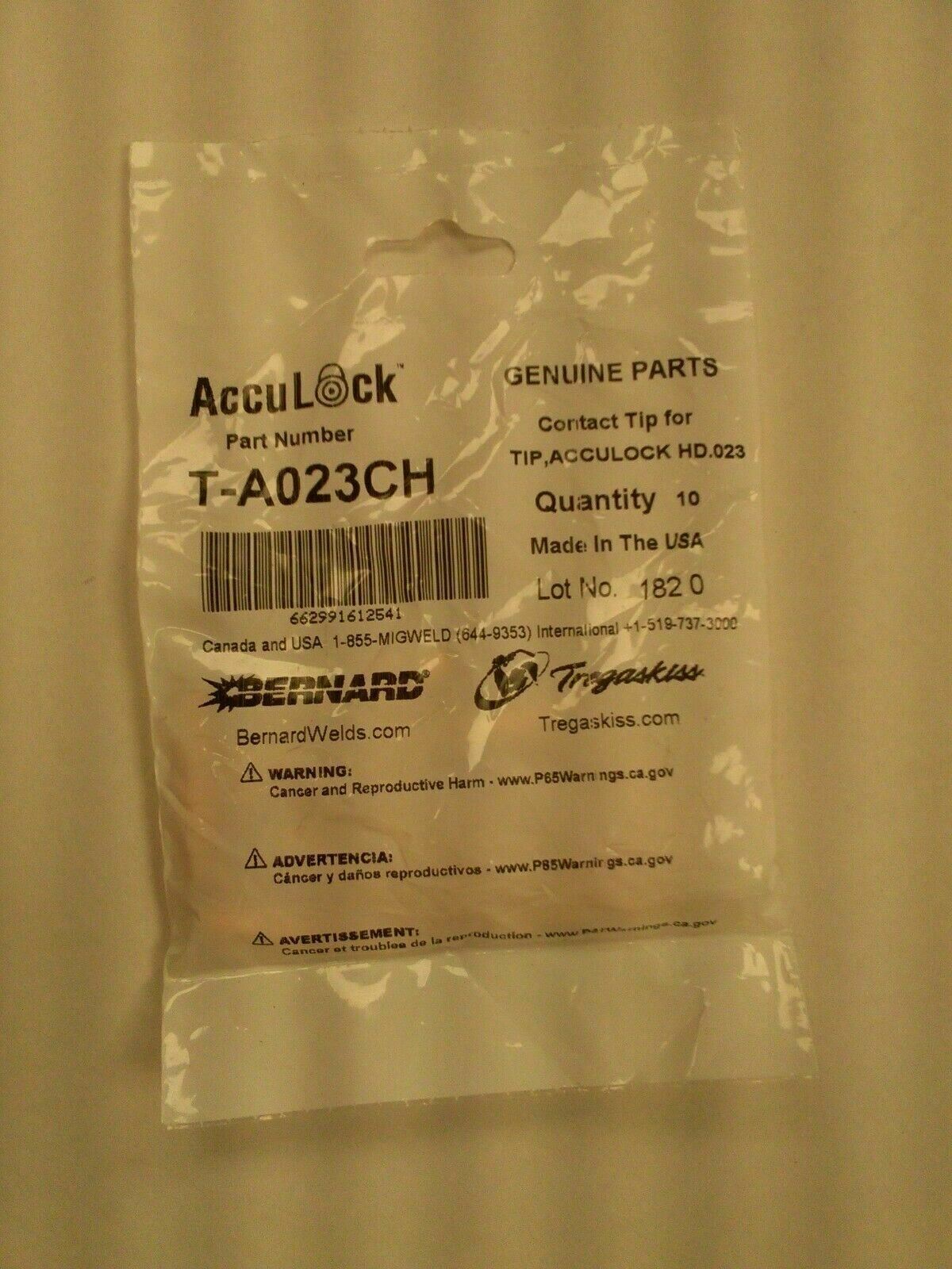Bernard AccuLock™ T-A023CH S Contact Tip for 0.023″ (0.6mm) Wire 10 per pkg