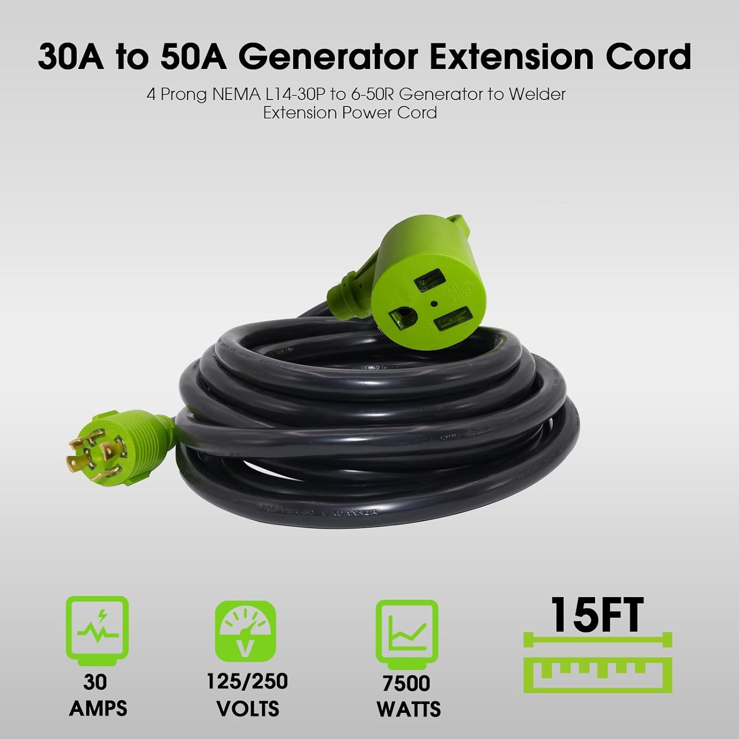 Generator to Welder Adapter Cord, L14-30P Twist-Lock Male to 6-50R Female, 4 Pro