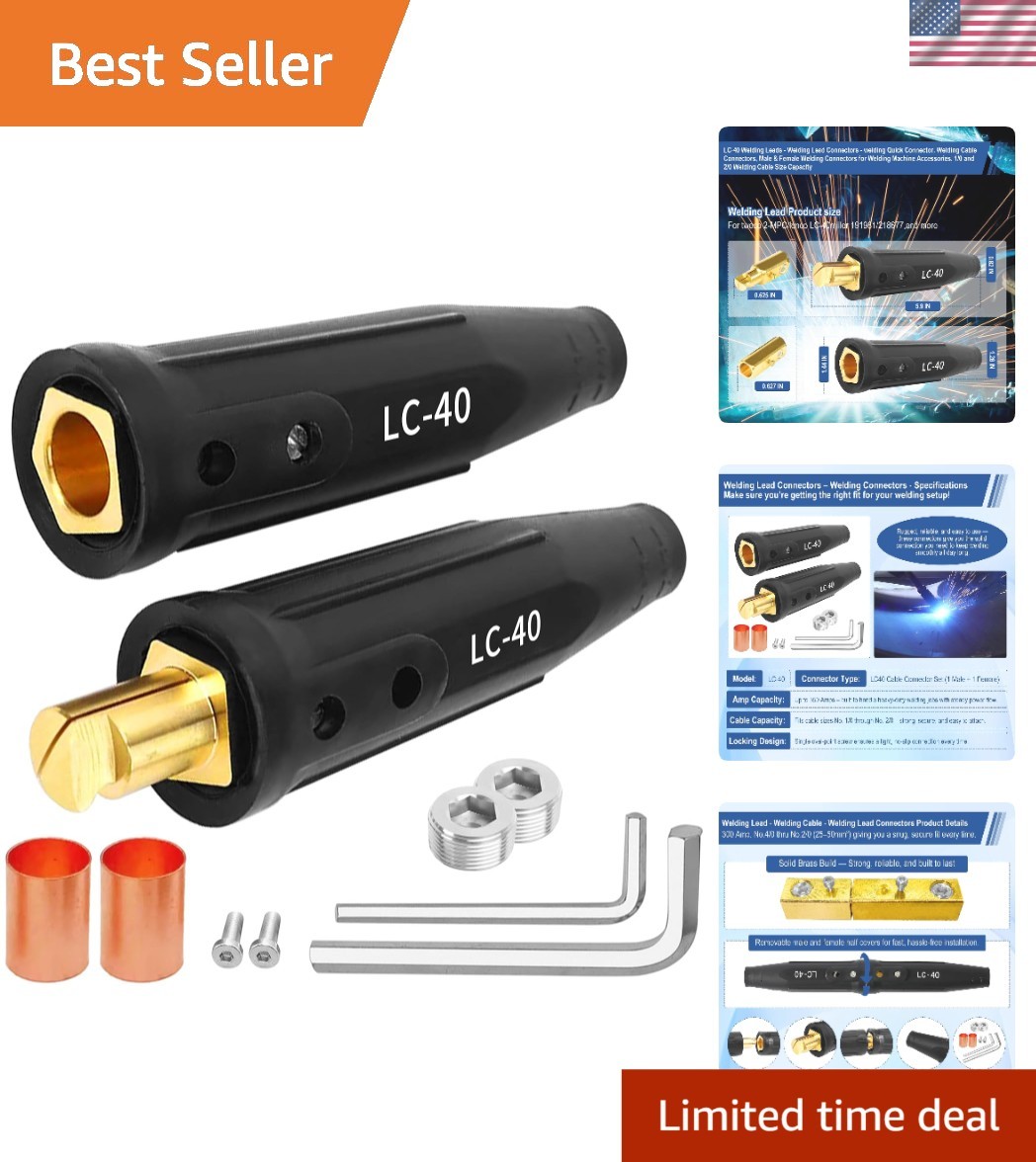 LC-40 Welding Lead Connectors Kit – 350 Amps, Brass Male & Female Connectors