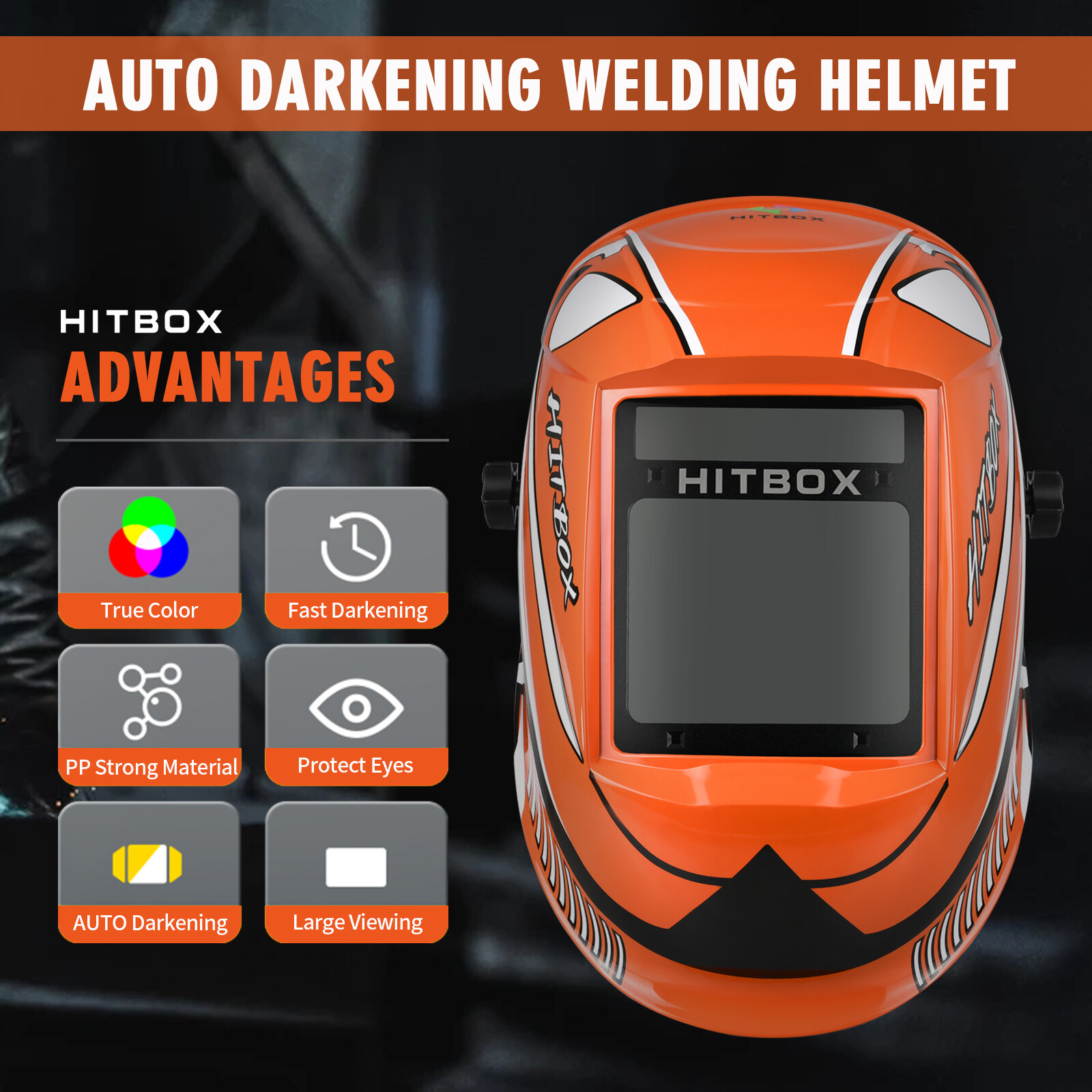 HITBOX True Color Auto-Darkening Welding Helmet Large View Welder Hood Mask
