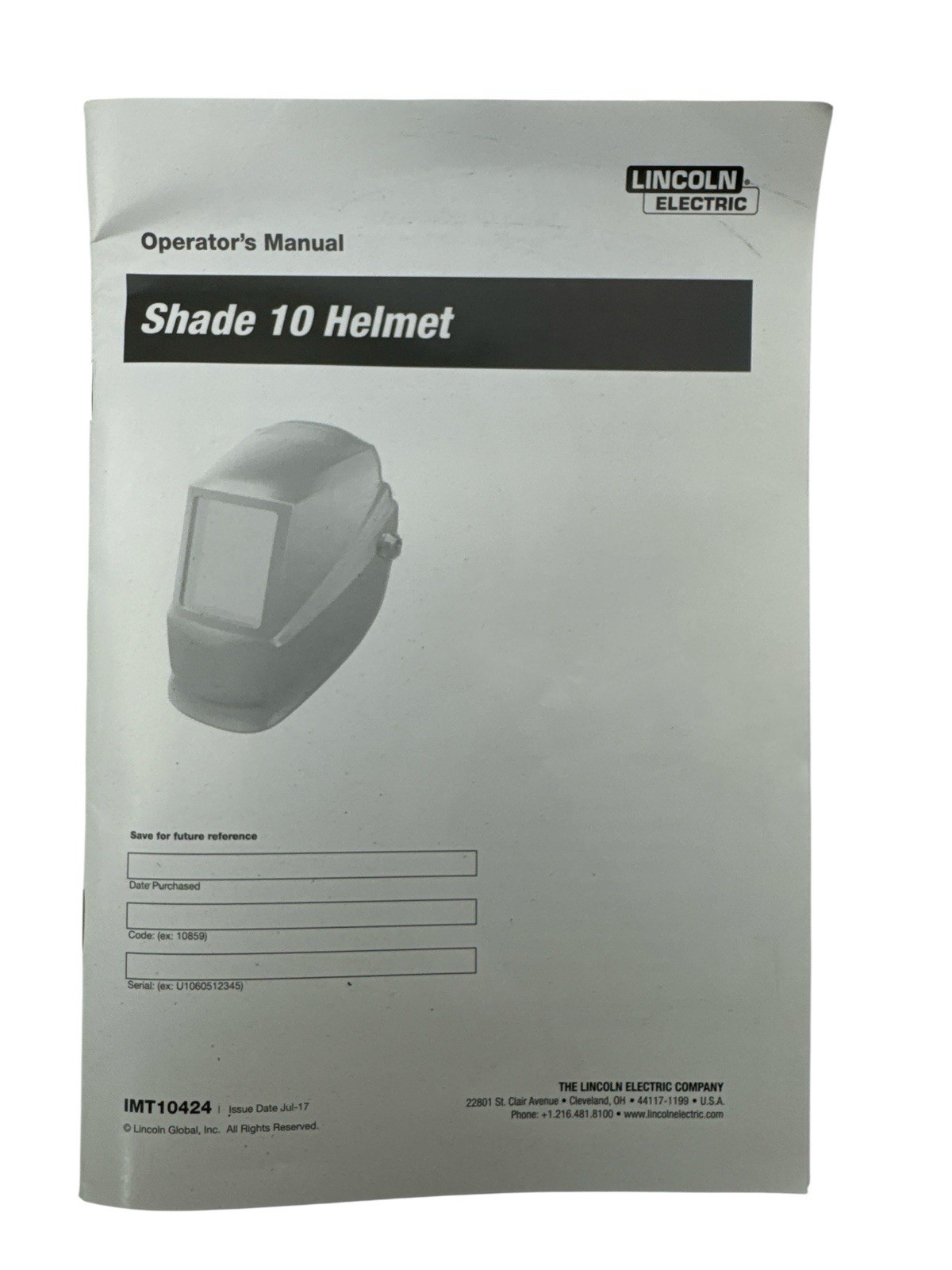 LINCOLN ELECTRIC Welding Helmet w/ No. 10 Lens 4-1/2″ x 5-1/4″ View Area Used1