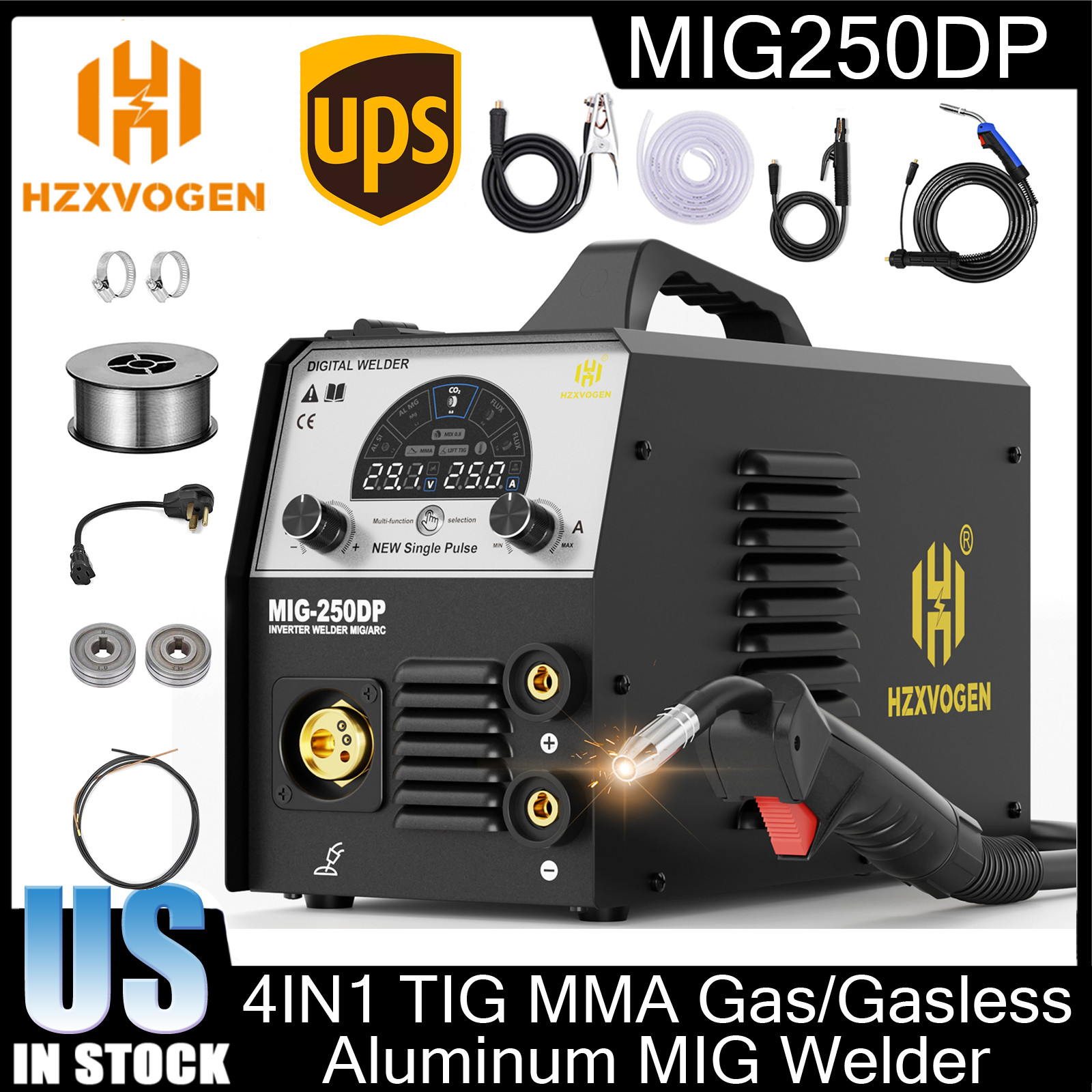 4IN1 MIG Welder 110V-220V MIG250DP Aluminum ARC MIG Welding Machine Gas/Gasless