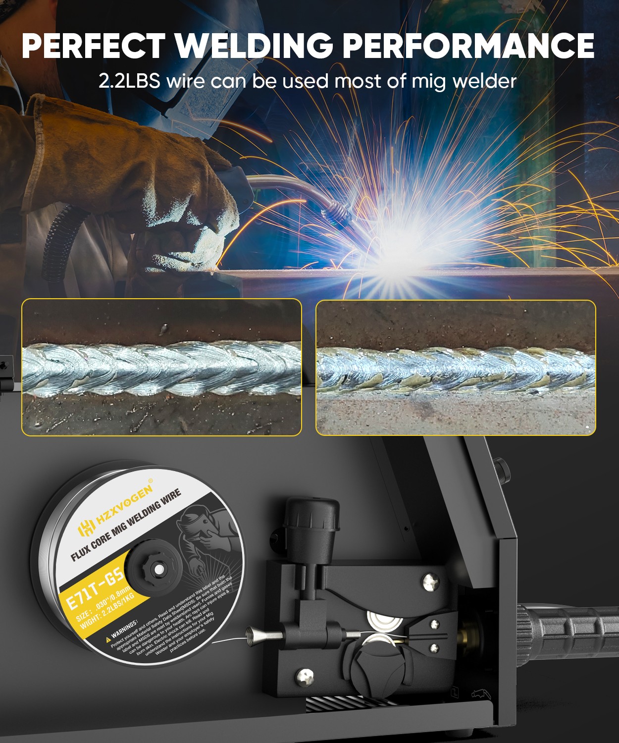 Flux Cored Welding Wire For Gasless MIG Welder Low Spatter 0.03in 1KG/2.2lb Wire
