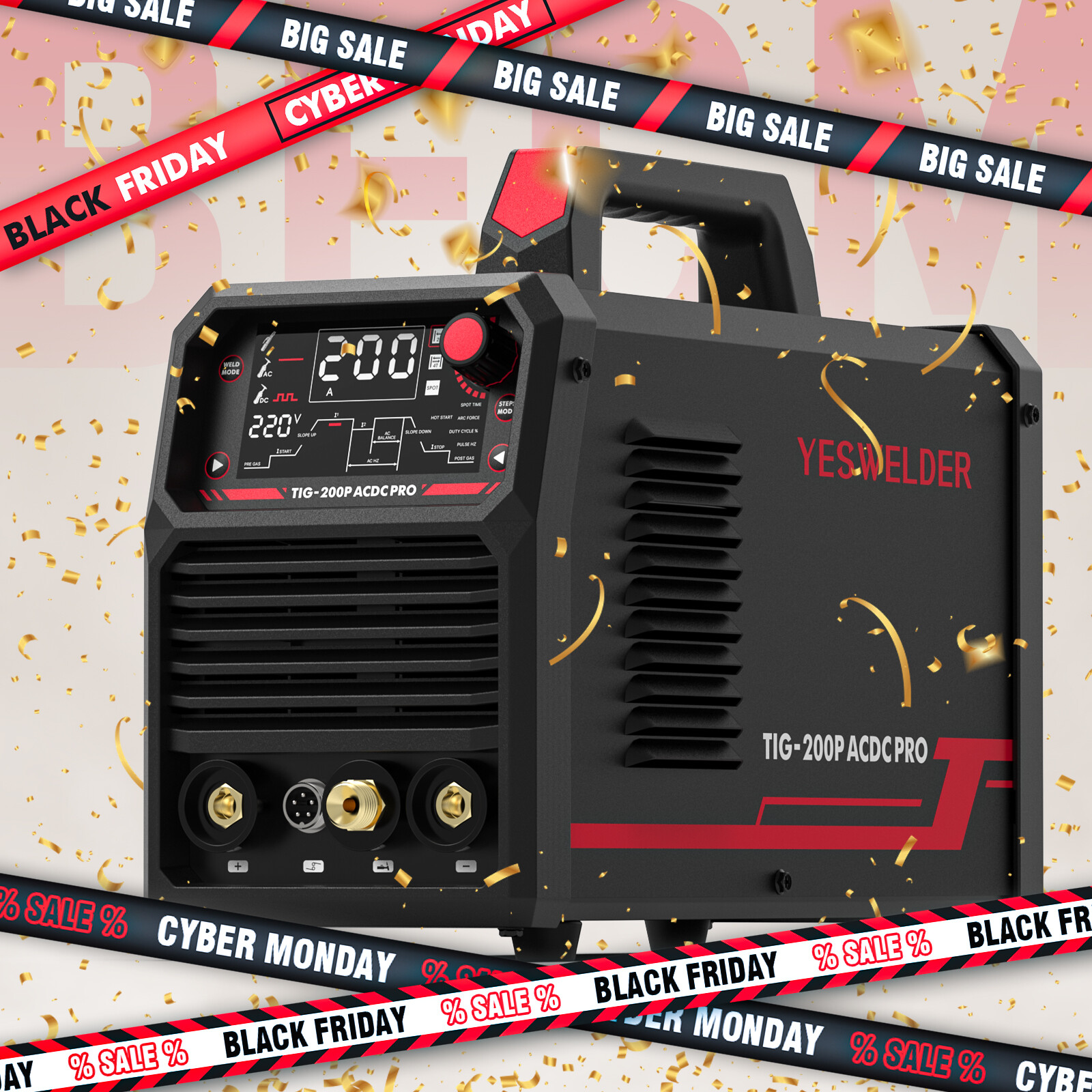200A AC/DC Aluminum Tig Welder with Pulse Large LED Display, STICK/TIG 110/220V