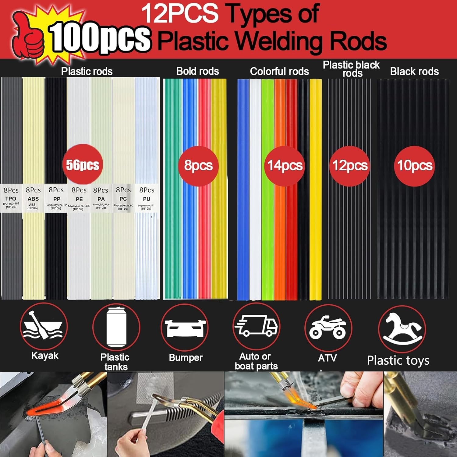 Multi-Purpose 220W Plastic Weld Repair Kit with Non-Slip Handle & Accessories