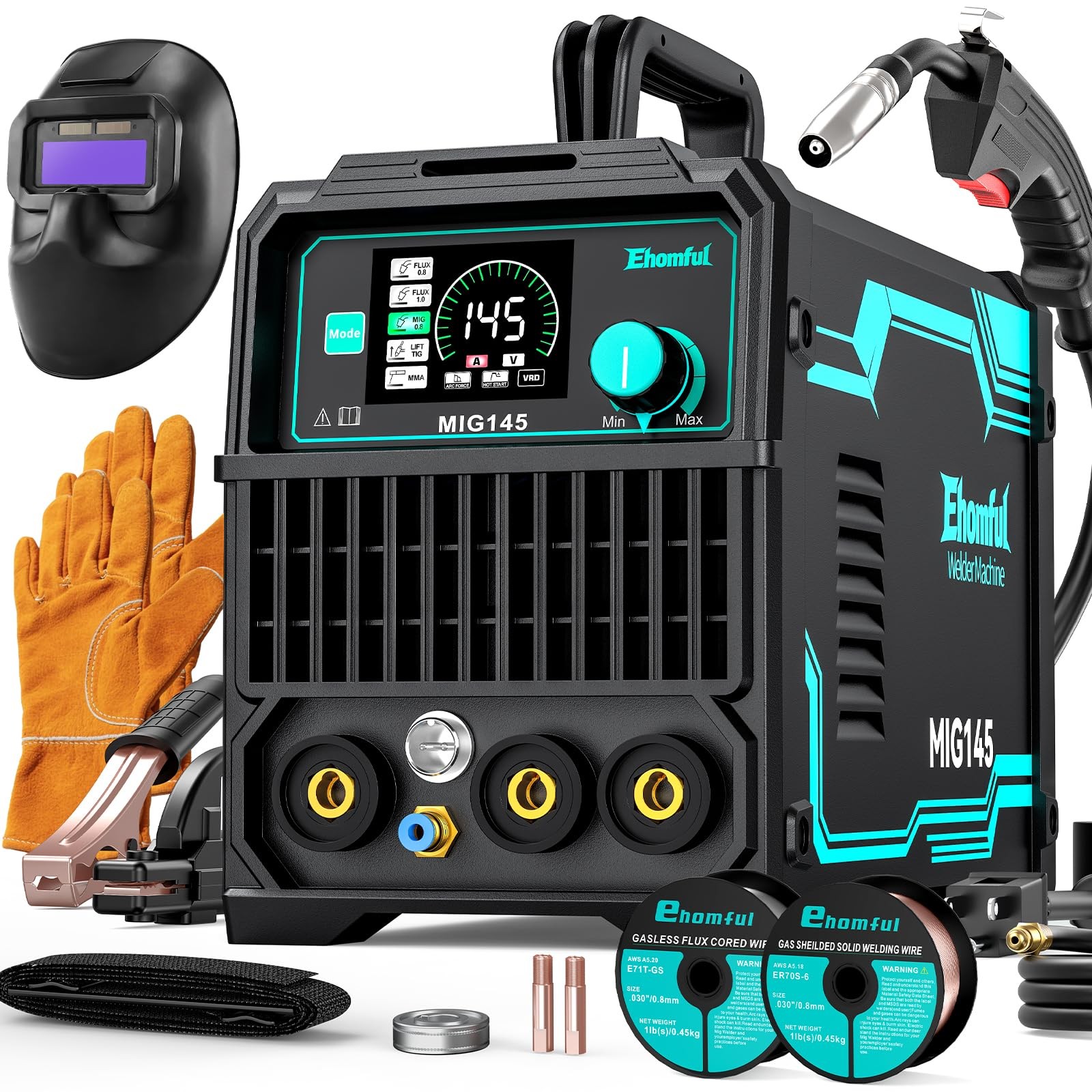 145A 4 in 1 MIG Welder 110V 220V Dual Voltage Portable
