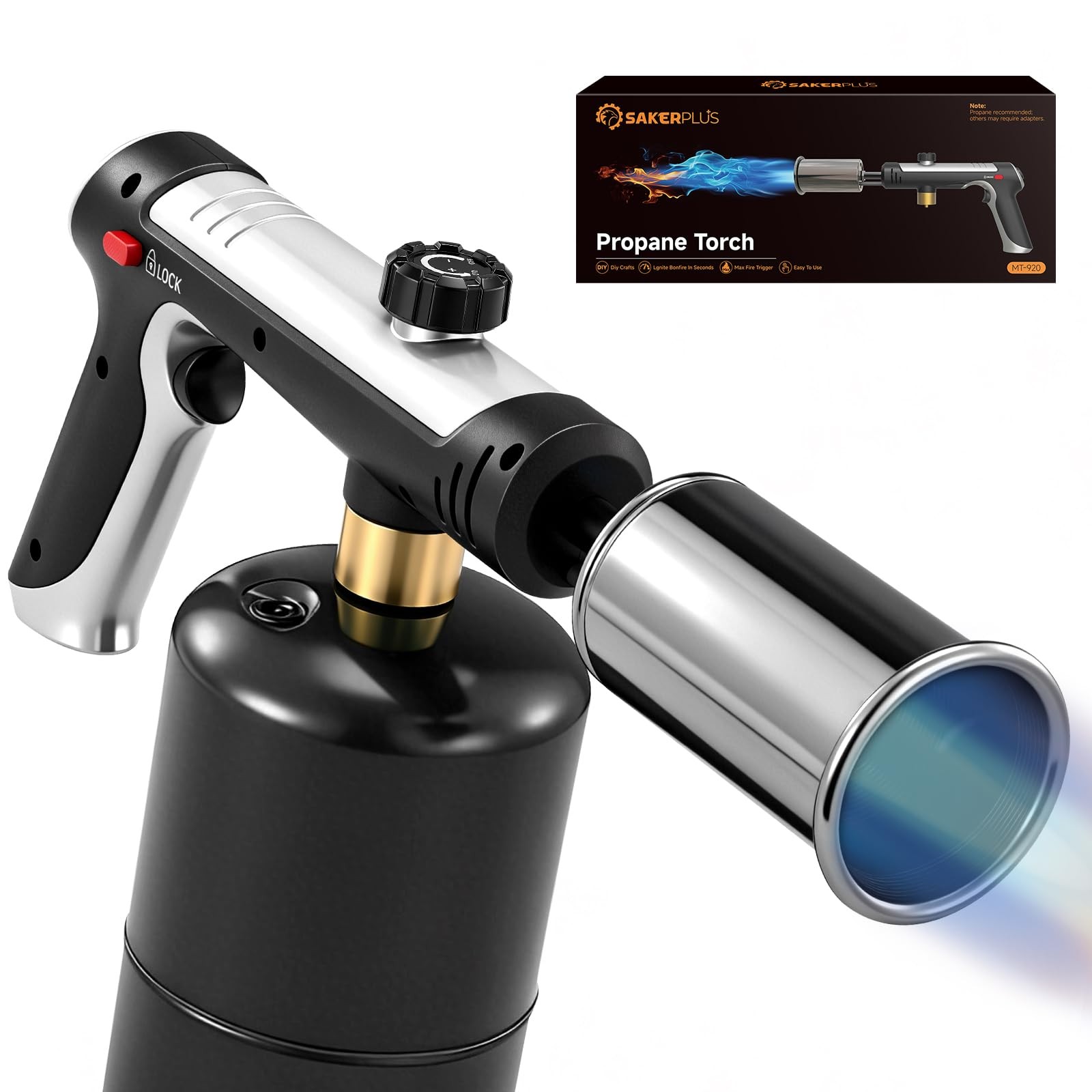 Sakerplus Propane Torch,3272°F Flame Thrower Gun with Adjustable Black