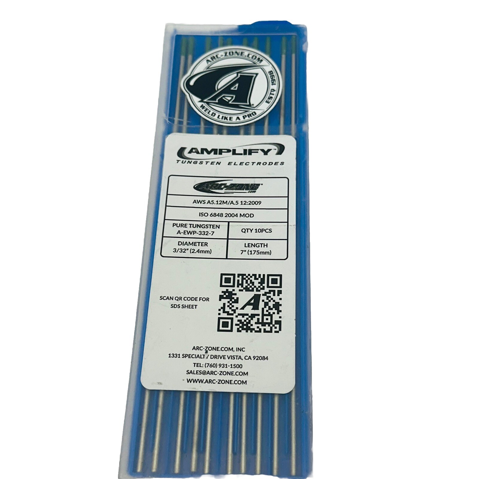 AMPLIFY TUNGSTEN ELECTRODES 3/32″ x 7″ PURE TUNGSTEN A-EWP-332-7