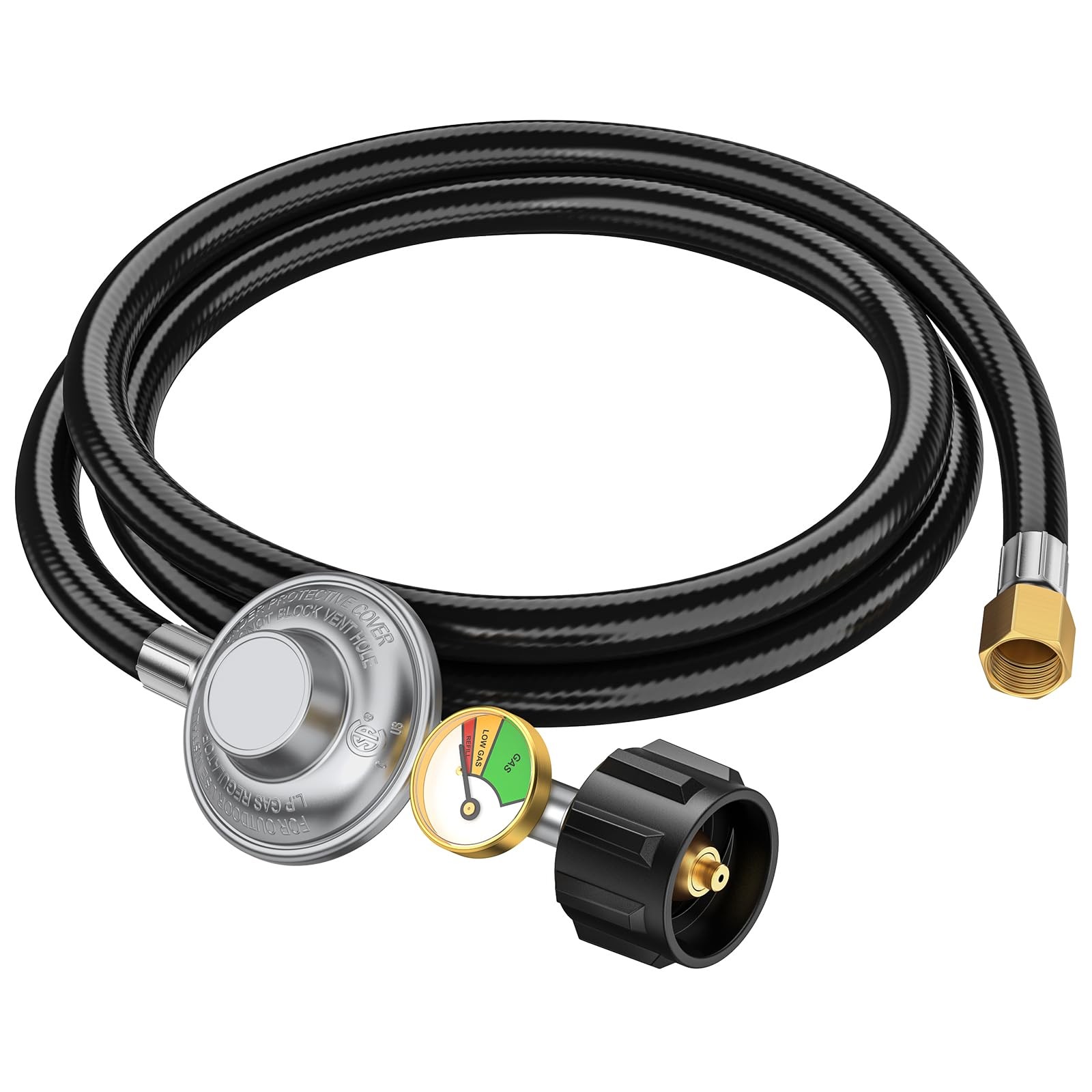 6ft Propane Regulator with Hose&Gauge, 0-1Psi Hose, Gas 6 Feet, Black