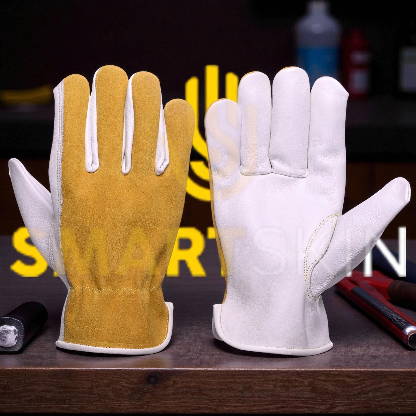 6-Pairs Pack Drivers Glove Grain/Split Leather Cowhide, Sizes M, L, XL