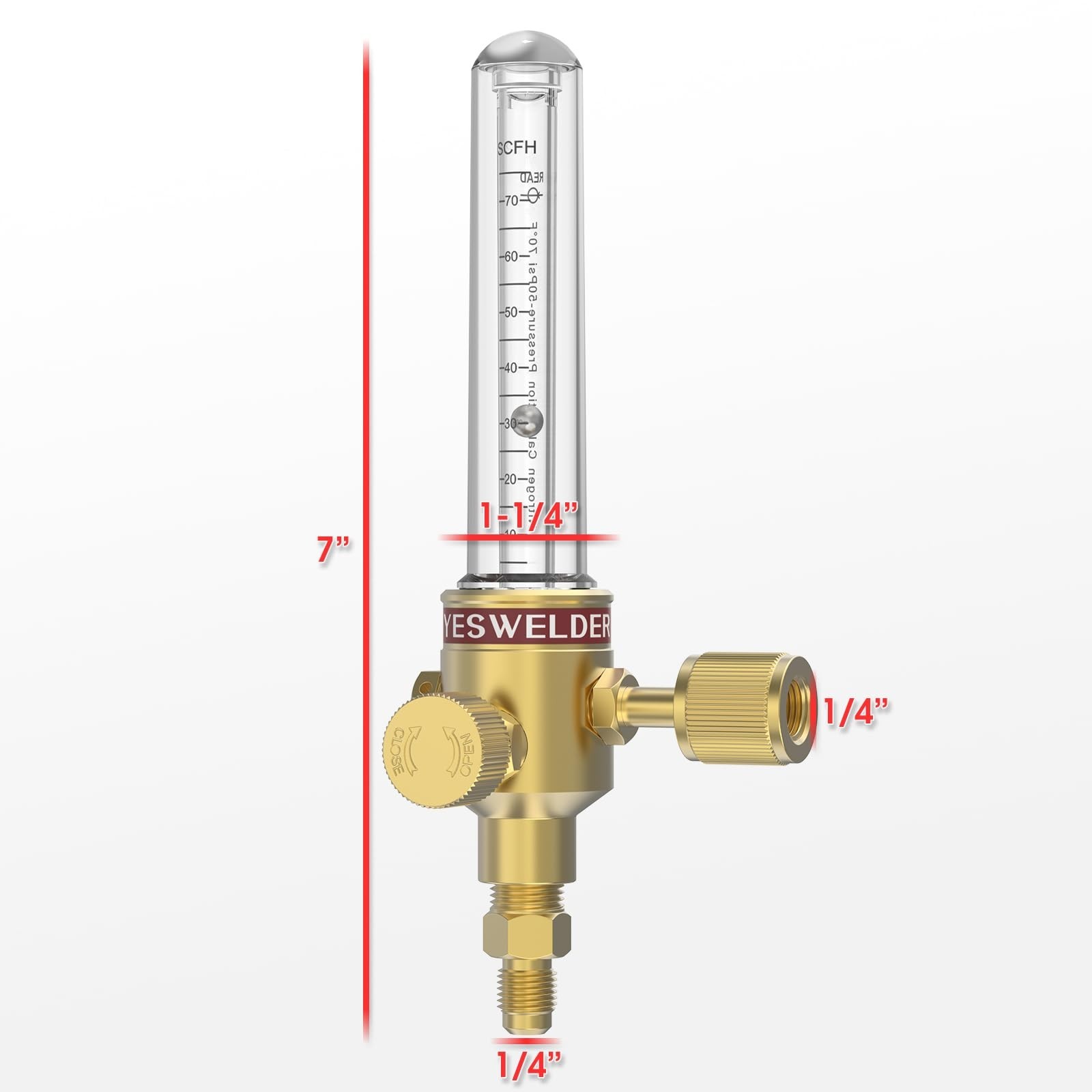 Nitrogen Flow Meter 1/4″ SAE Flare Inlet 0-70 SCFH 50 PSI Indicator for Brazing