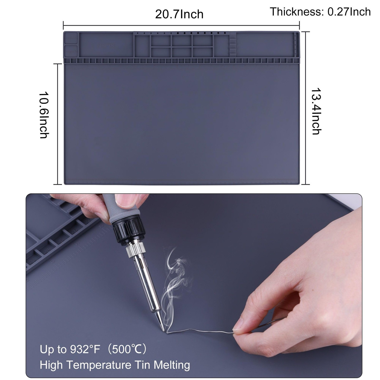 Premium Heat Resistant 932°F 20.7″ x 13.4″ Magnetic Anti-Static Large, Gray