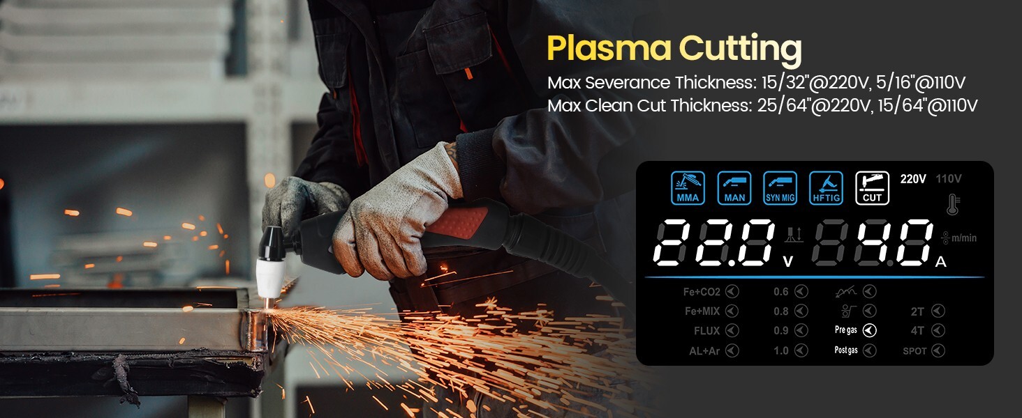 HZXVOGEN 6 IN 1 MIG/Plasma Cutter/HF TIG/ARC Welder Gas/Gasless Machine Aluminum