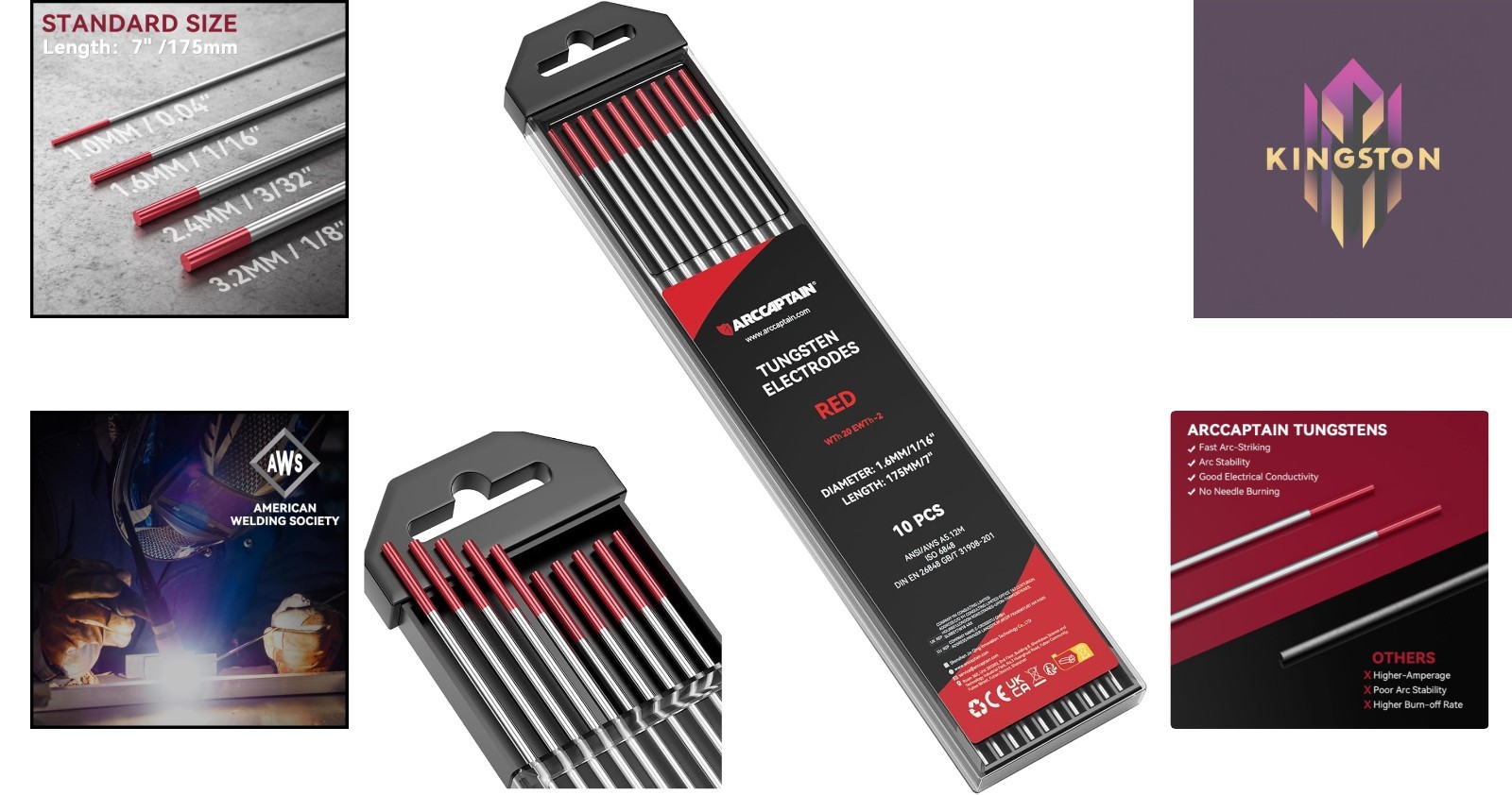10-Pack Red Tungsten TIG Welding Electrodes 1/16″ x 7″ – Ideal for All Welders