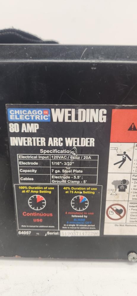 CHICAGO ELECTRIC 80 AMP INVERTER ARC WELDER (P04024107)