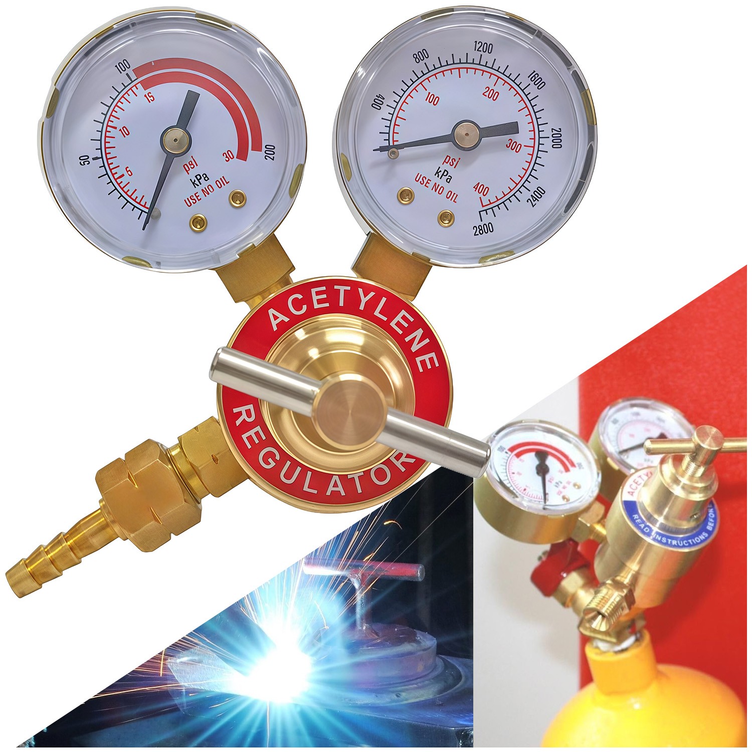 Acetylene Welding Gas Regulator CGA200 0-400PSI Precision Gauges 9/16″-18 Outlet