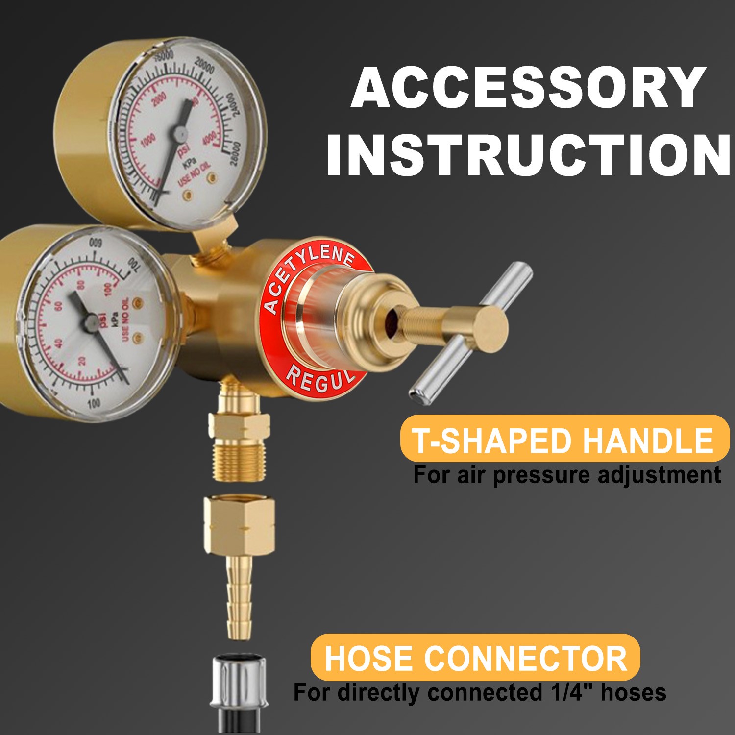 Acetylene Welding Gas Regulator CGA200 0-400PSI Precision Gauges 9/16″-18 Outlet