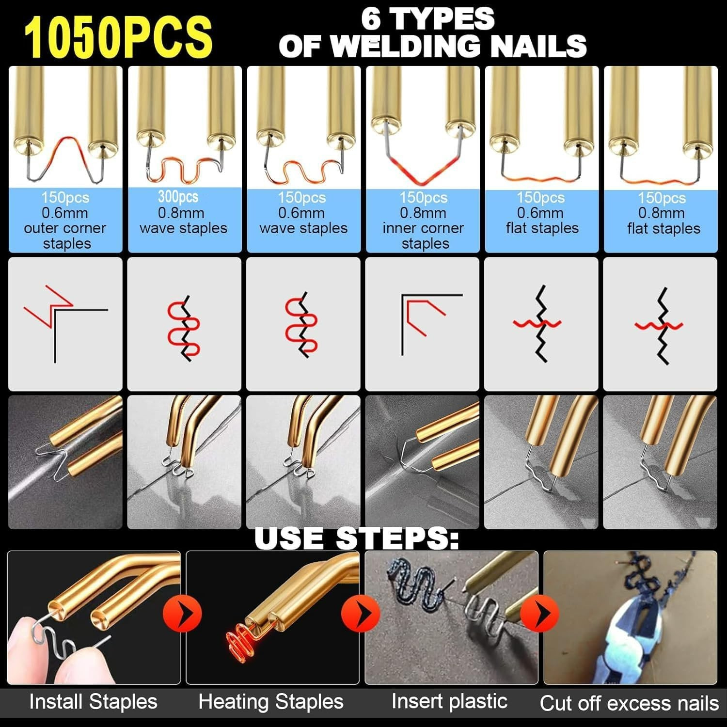 Professional Plastic Welding Kit: 50W Machine & 1050 Durable Staples Included