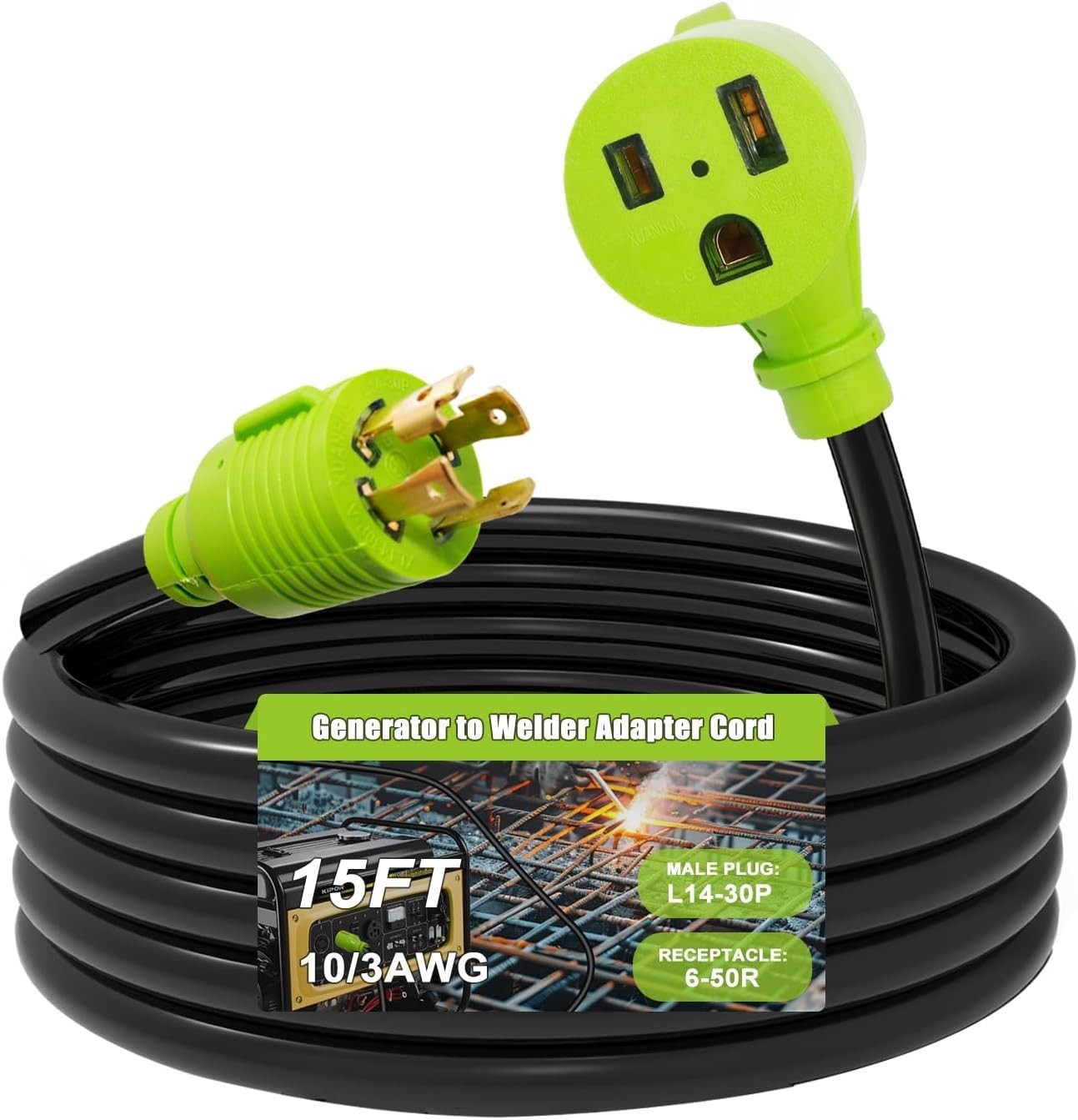 Generator to Welder Adapter Cord, L14-30P Twist-Lock Male to 6-50R Female, 4 Pro