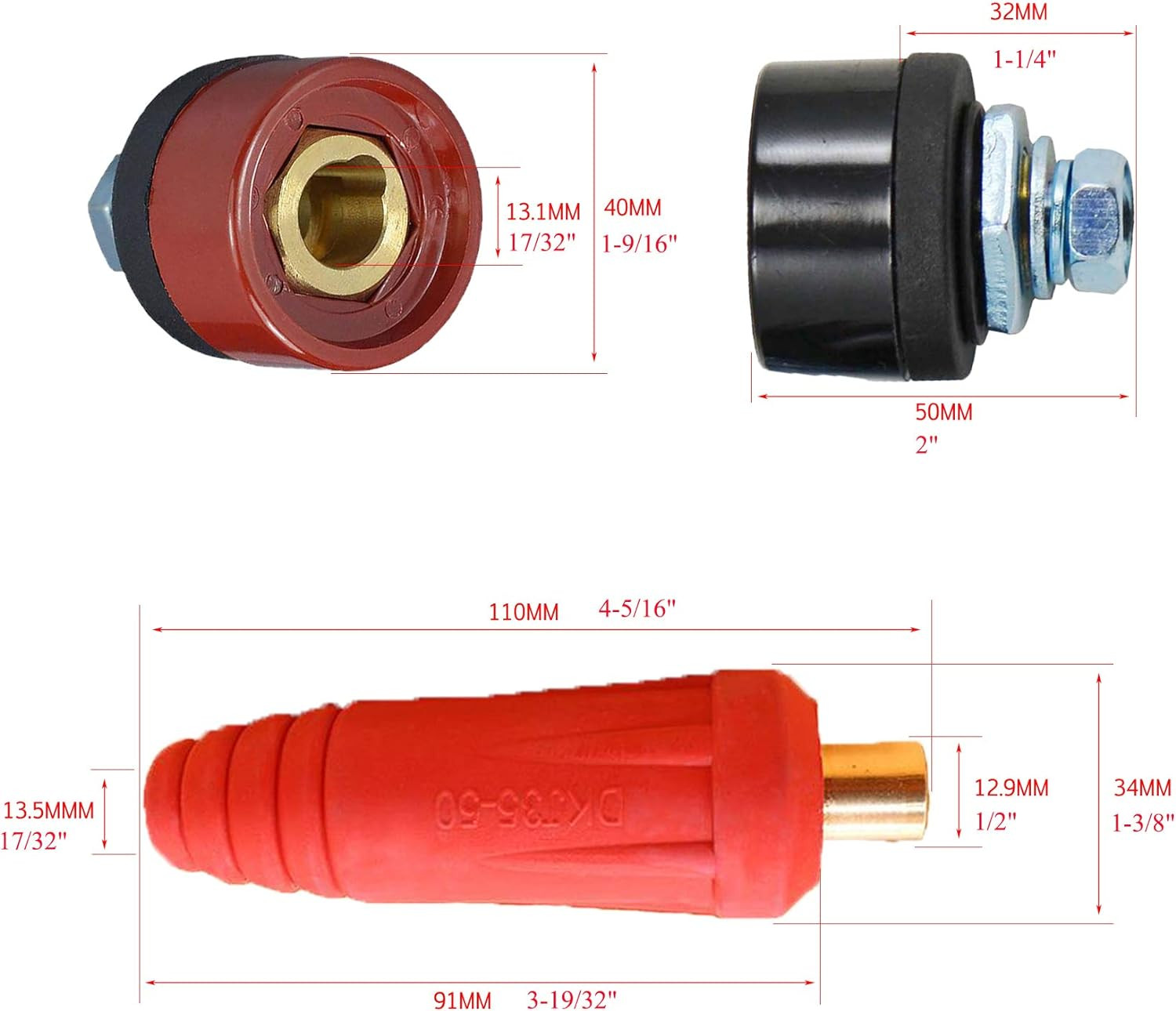 RIVERWELD TIG Welding Cable Panel Connector Plug & Socket Set DKJ35-50 & DKZ35-5