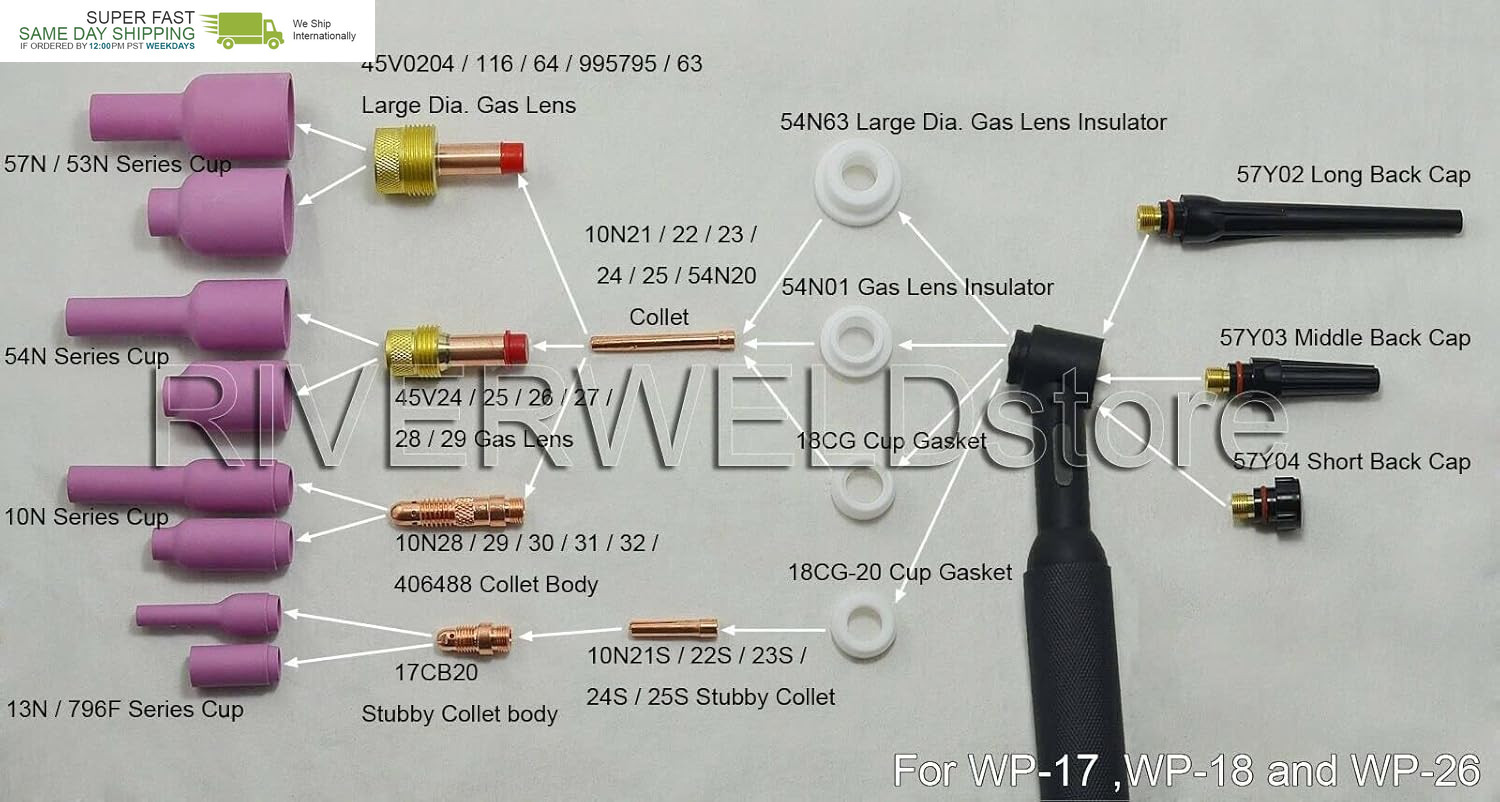 Alumina Nozzle Ceramic Cups Assorted Size Kit Fit QQ300 PTA DB SR WP 17 18 26 TI