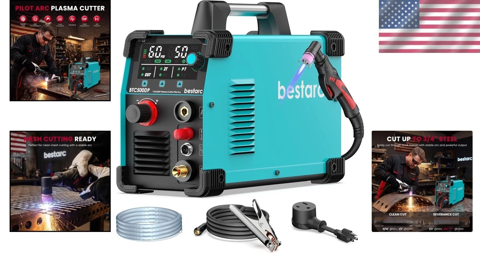 Versatile 50A Plasma Cutter with LED Display & Built-In Air Sensor for Easy Cuts