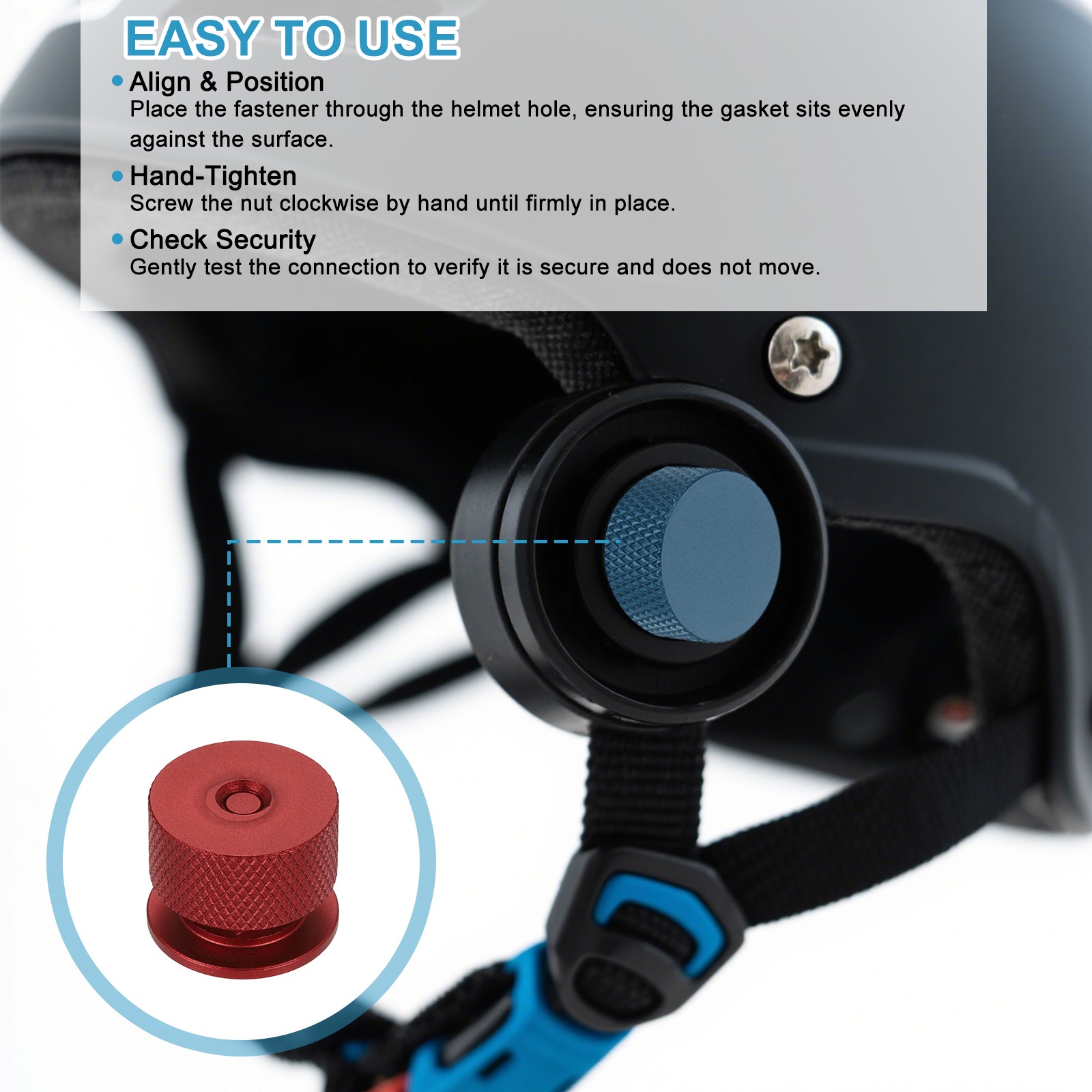 Welding Hood Helmet Fasteners, Inside Anti-Slip Rubber Pad with Hole, Red