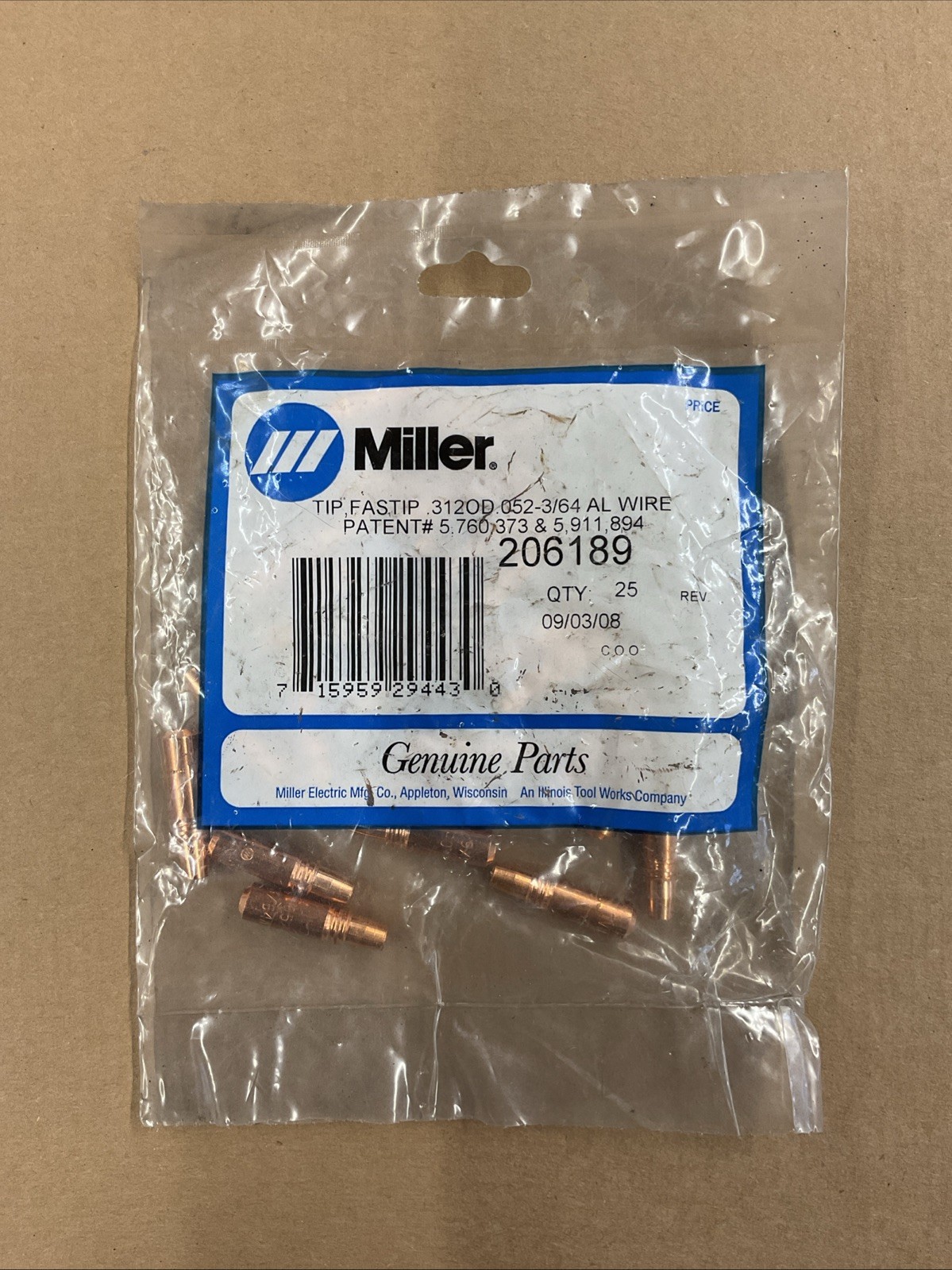 Miller 206189 Tip Fastip .312 OD .052 3/64 AL Wire