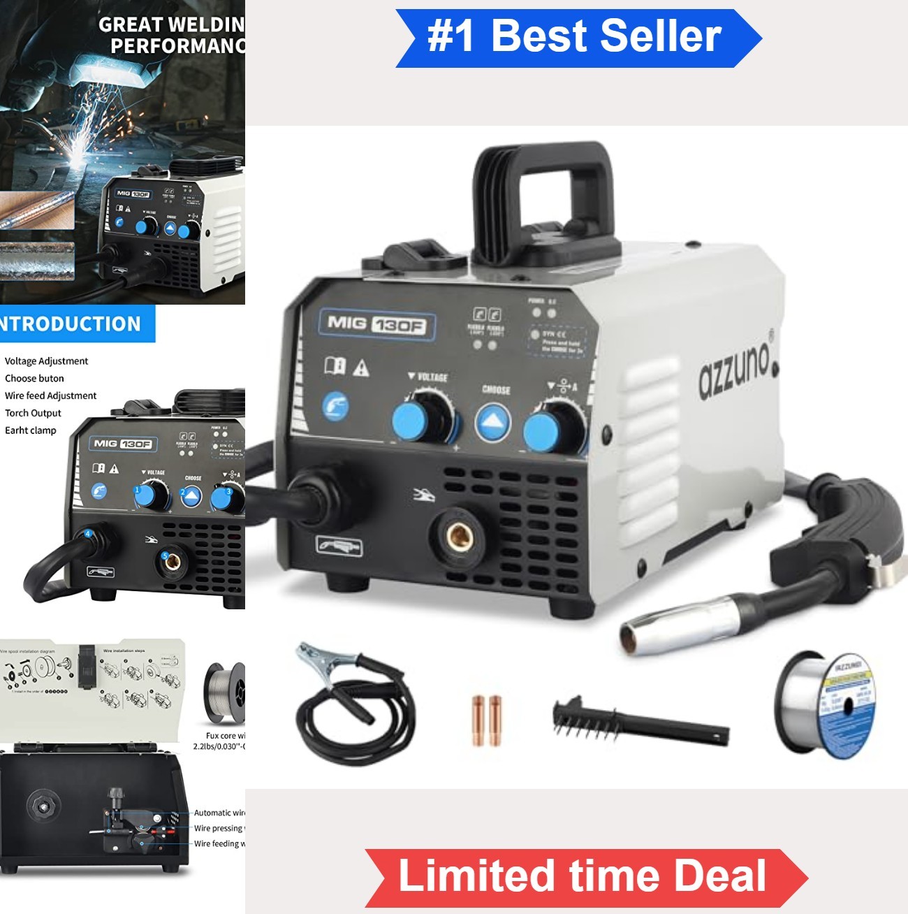 MIG Welder 130A Flux Core 110V Gasless IGBT Inverter Welding Machine Portable