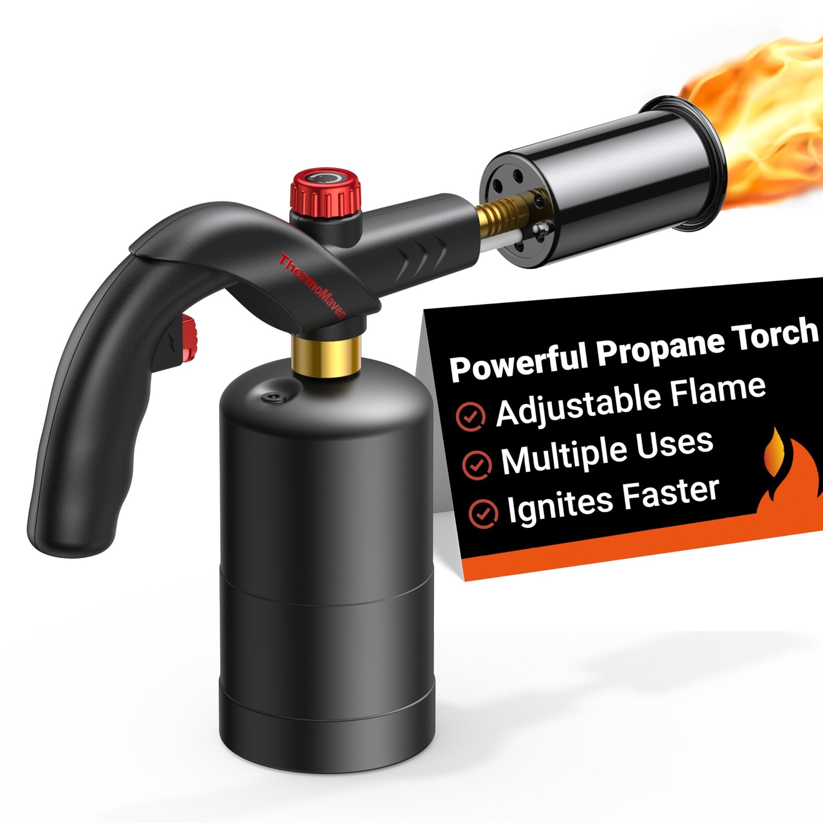 Propane Torch Gun, Adjustable Cooking Torch Lighter, Black