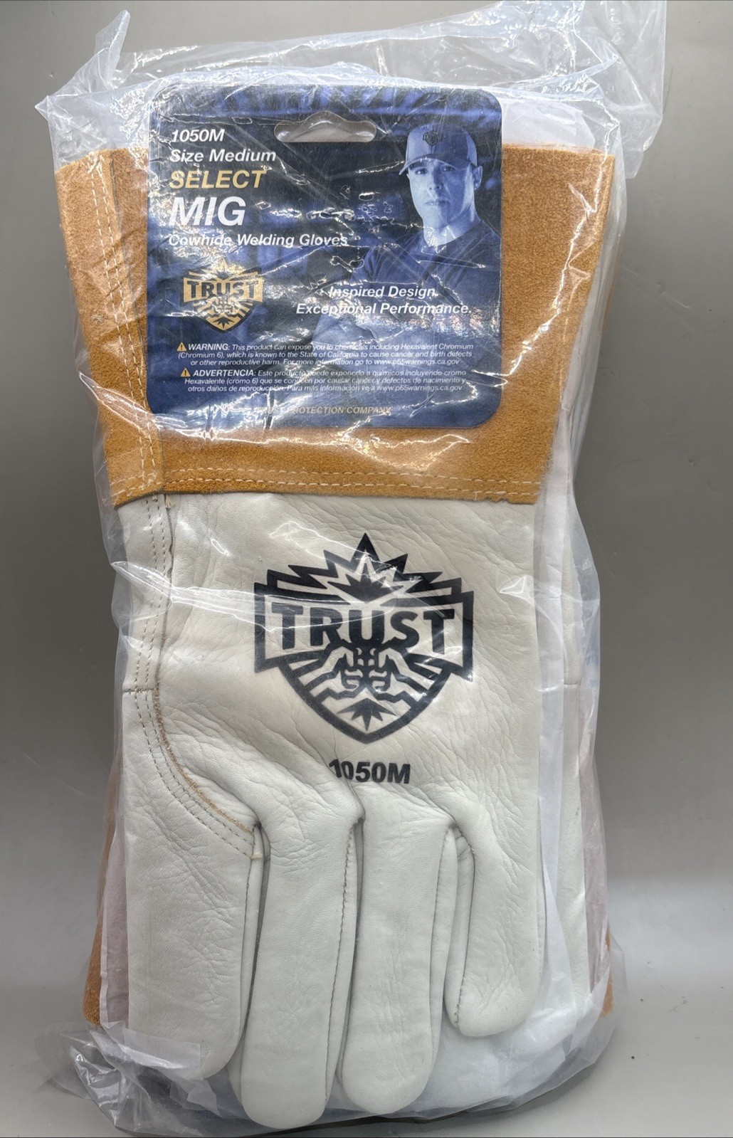 (6 Pack )Trust 1050M Select Top Grain Cowhide Unlined Mig Welders Glove Medium
