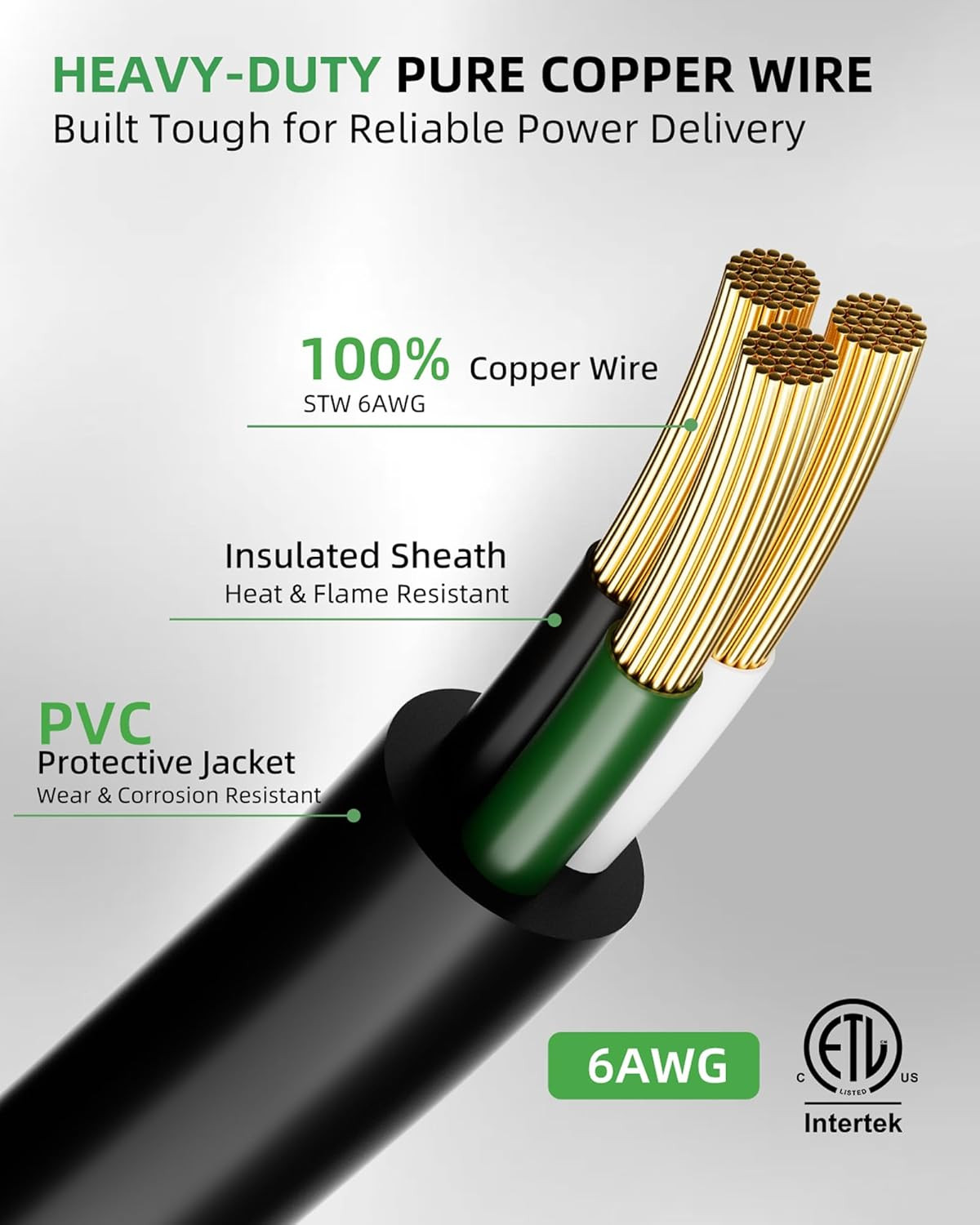 6 AWG 250V Welder Extension Cord, 50Ft Outdoor NEMA 6-50 Welder Cord with Light
