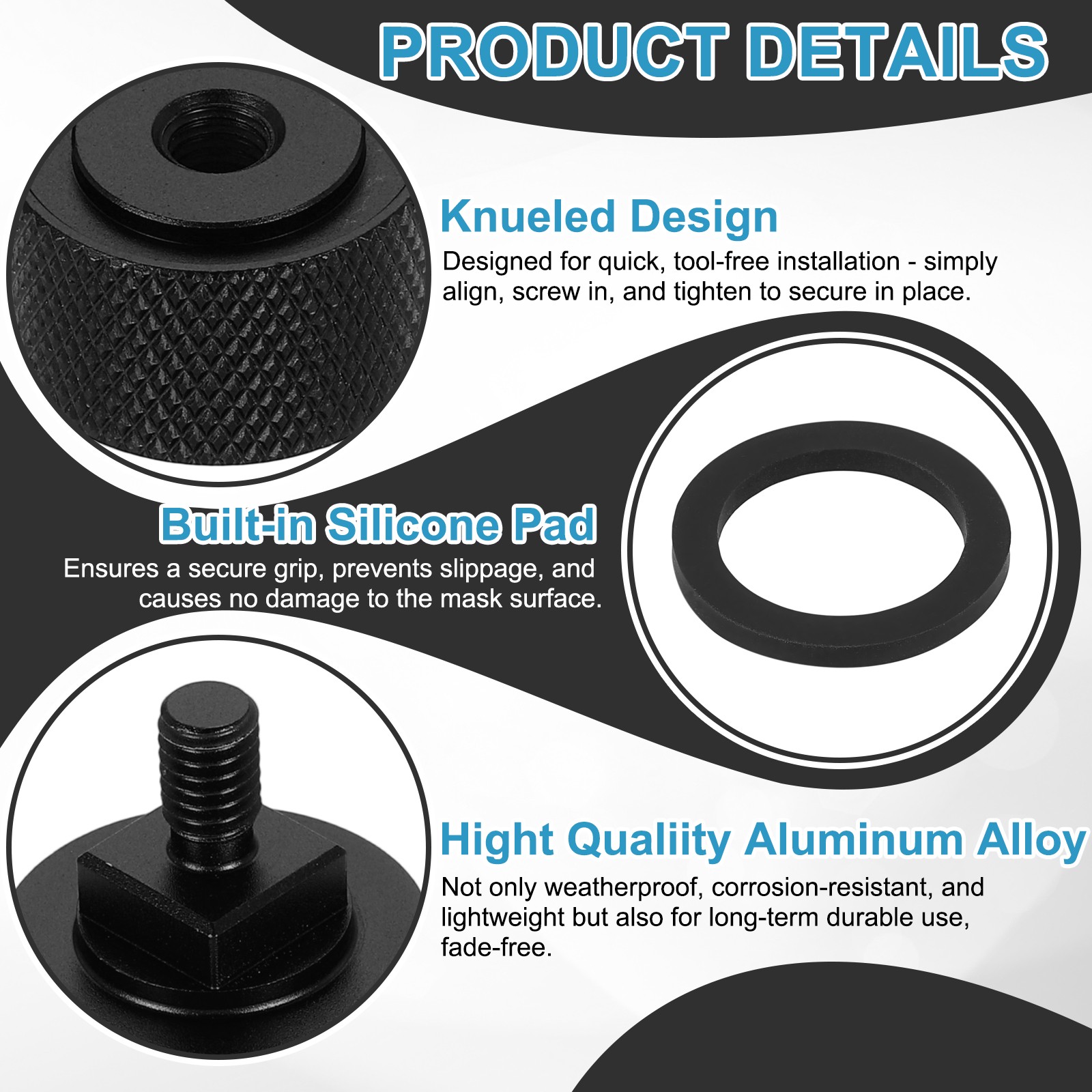 2Pcs Pipeliner Welding Hood Helmet Fasteners with Anti-Slip Rubber Cushion Black