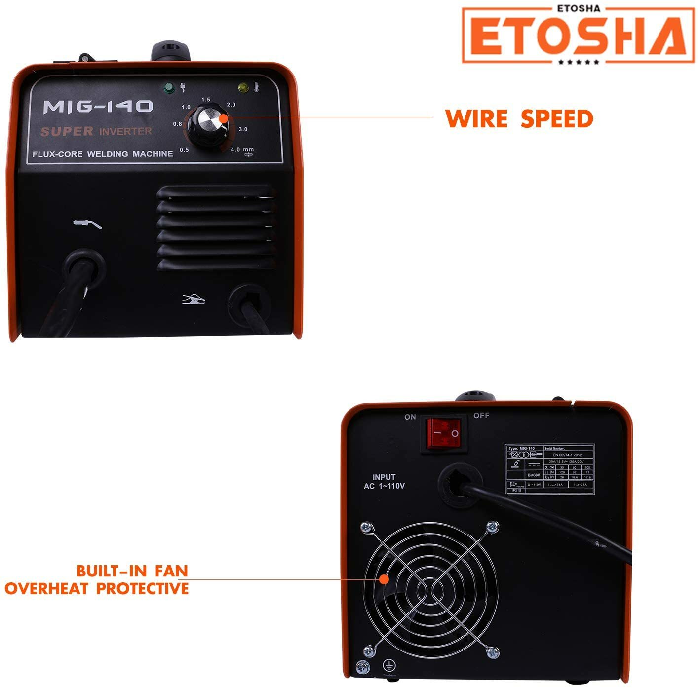 140 MIG Welder Flux Core WIre Gasless Automatic Feed AC Welding Machine w/Mask
