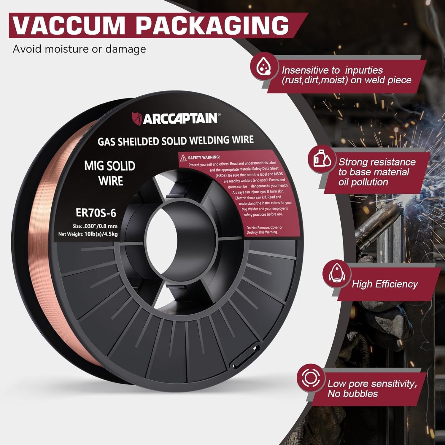 ARCCAPTAIN Mig Welding Wire, 0.030 10Lb Mig Wire ER70S-6 10Lbs Gas Solid Carbon