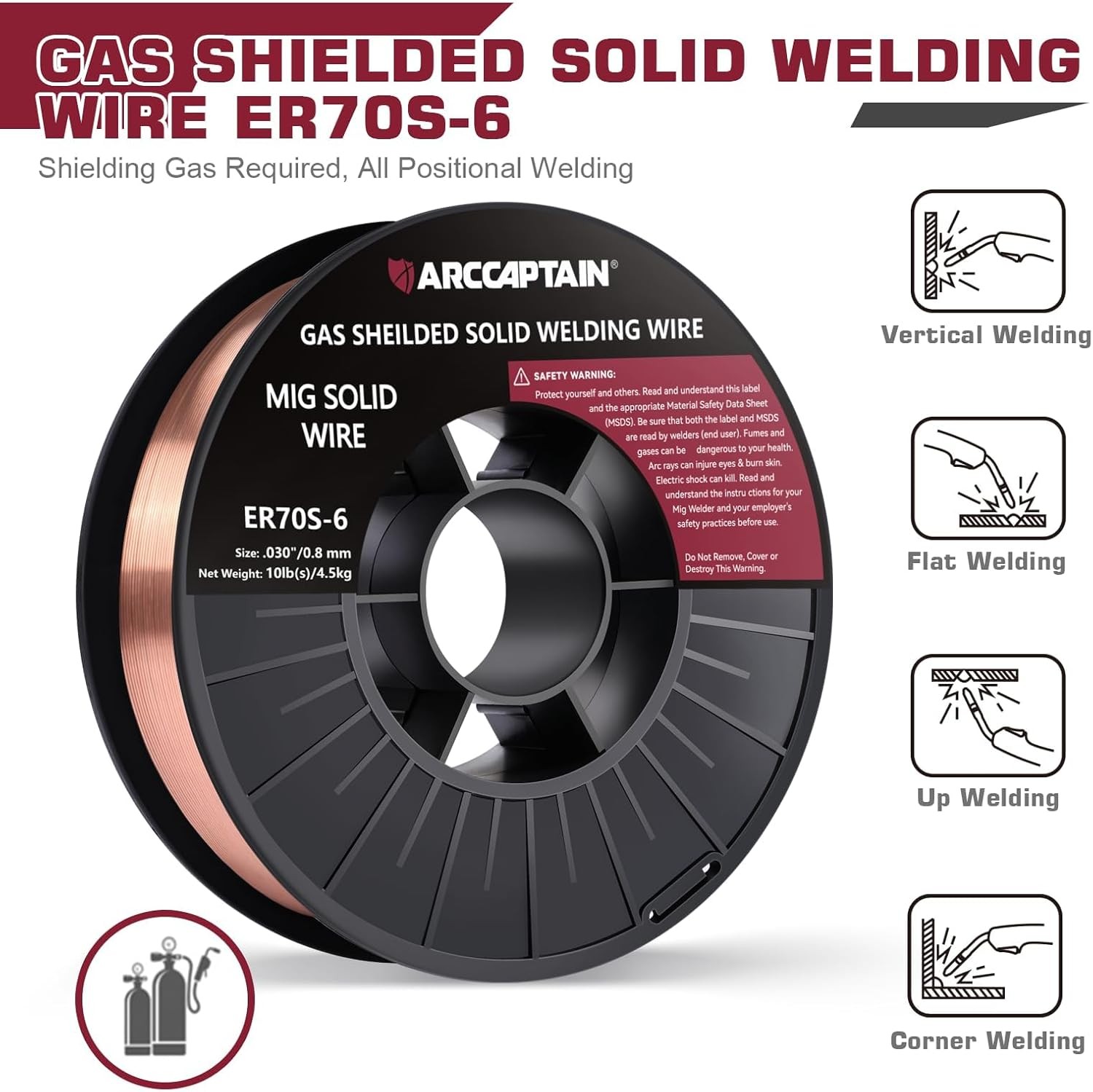 ARCCAPTAIN Mig Welding Wire, 0.030 10Lb Mig Wire ER70S-6 10Lbs Gas Solid Carbon
