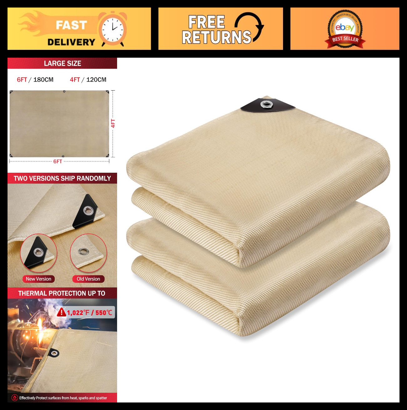 2 Pack Heavy Duty Welding Blanket 4×6 ft – Fire Resistant Heat Insulation Fabric