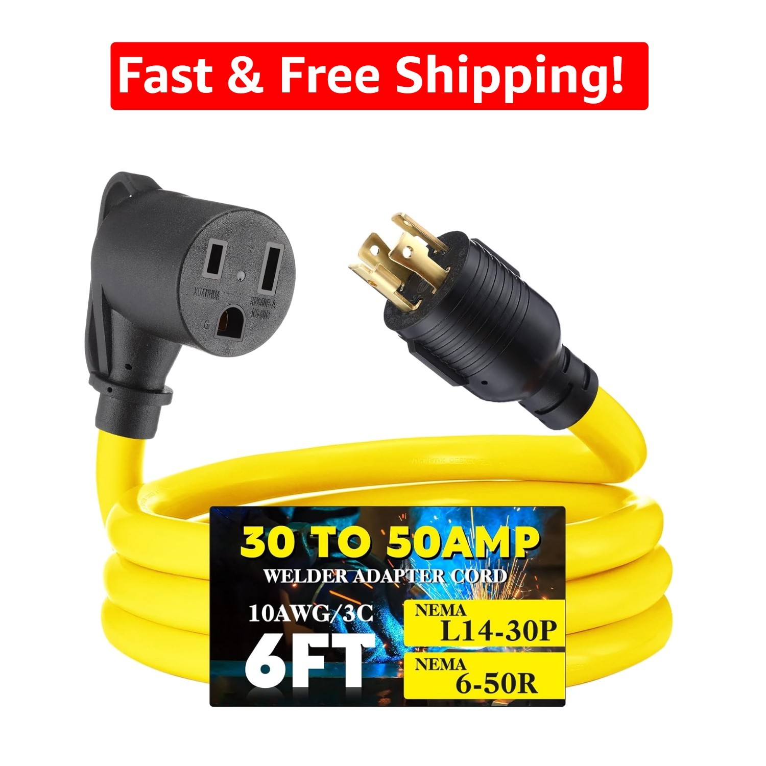 6ft NEMA L14-30P Male to 6-50R Female Power Adapter for Welding Equipment