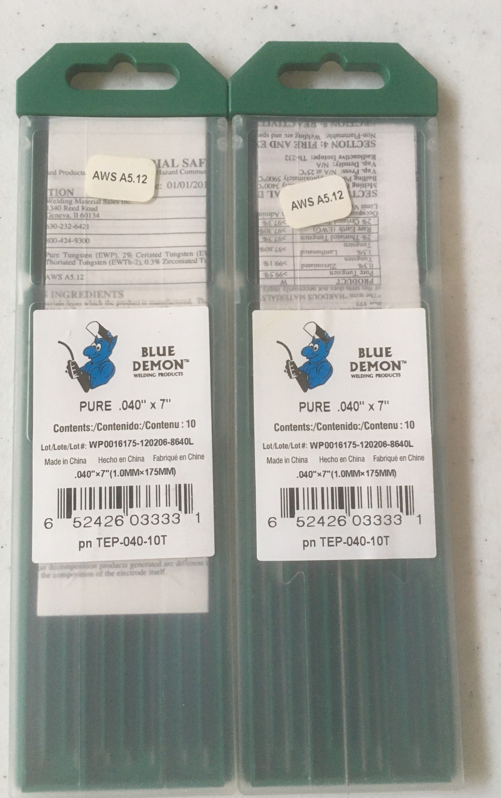 [2 Packs Of 10] BLUE DEMON .040 Tungsten TIG Electrodes #TEP-040-10T Green