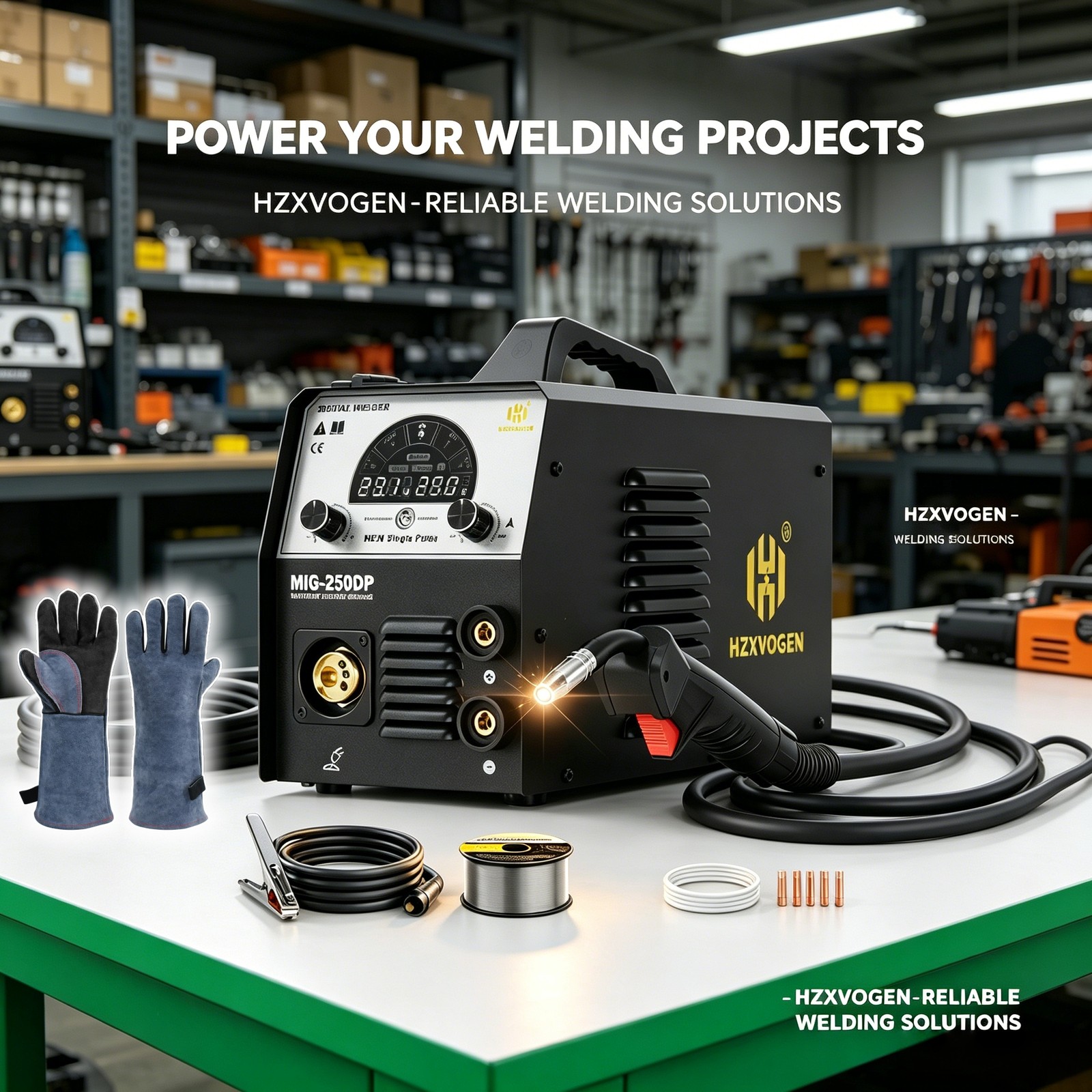HZXVOGEN 5in1 Gas NoGas MIG Welder 250A Pulse Aluminium MIG LED Welding Machine