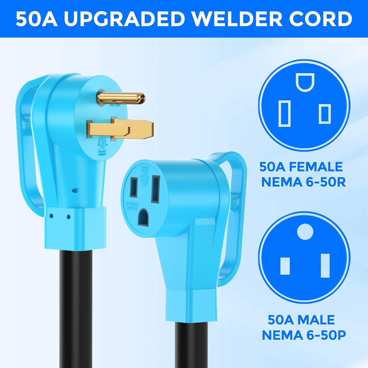 50Amp 40FT Welder Extension Cord 8 AWG, 250V NEMA 6-50P to 6-50R Heavy Duty Powe