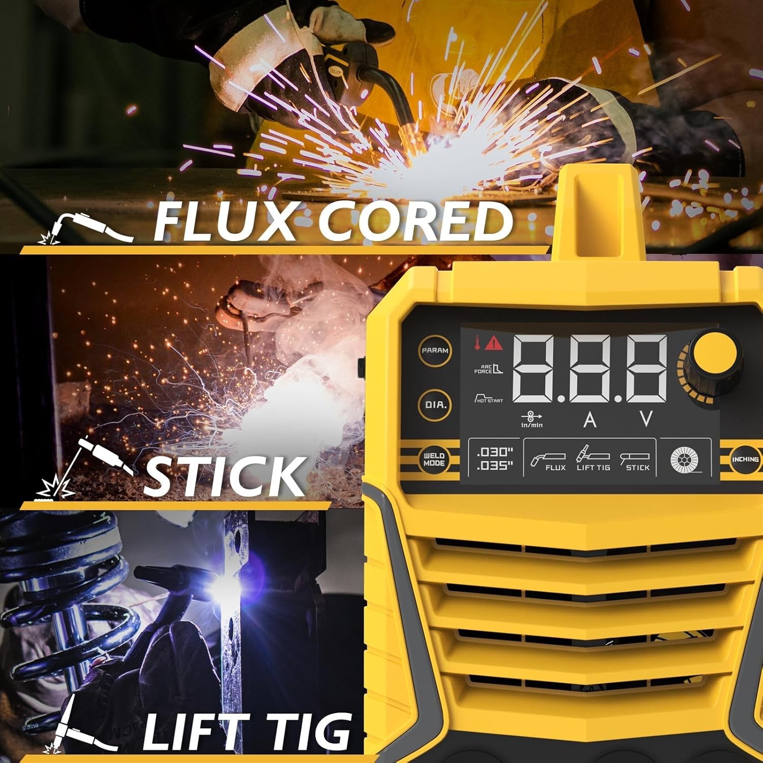 135A Gasless MIG Welder with LCD Display – 3-in-1 Welding Machine 110V