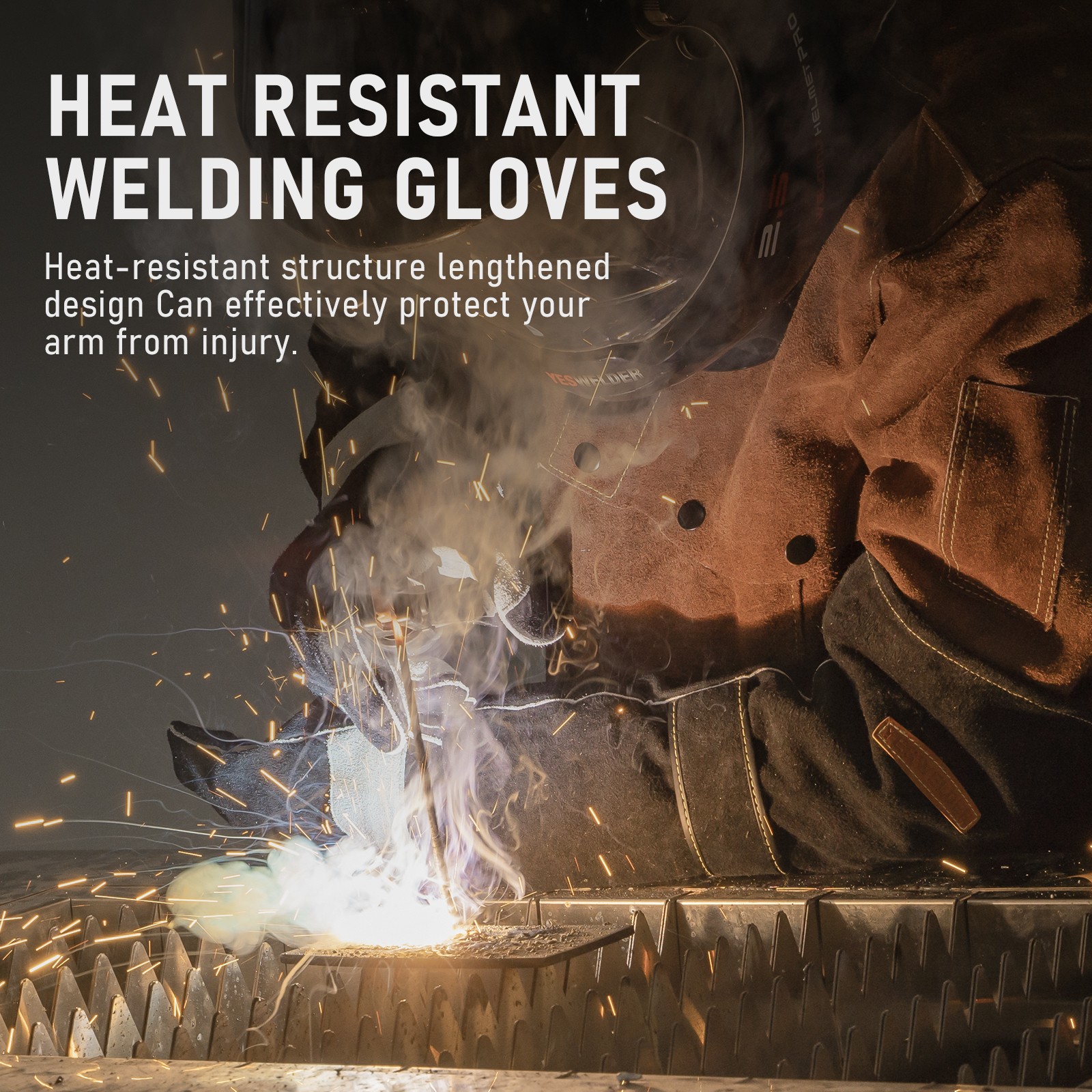 Leather Forge Welding Gloves 23.6 Inch 932℉ Heat Resistant Stitching Palm Black