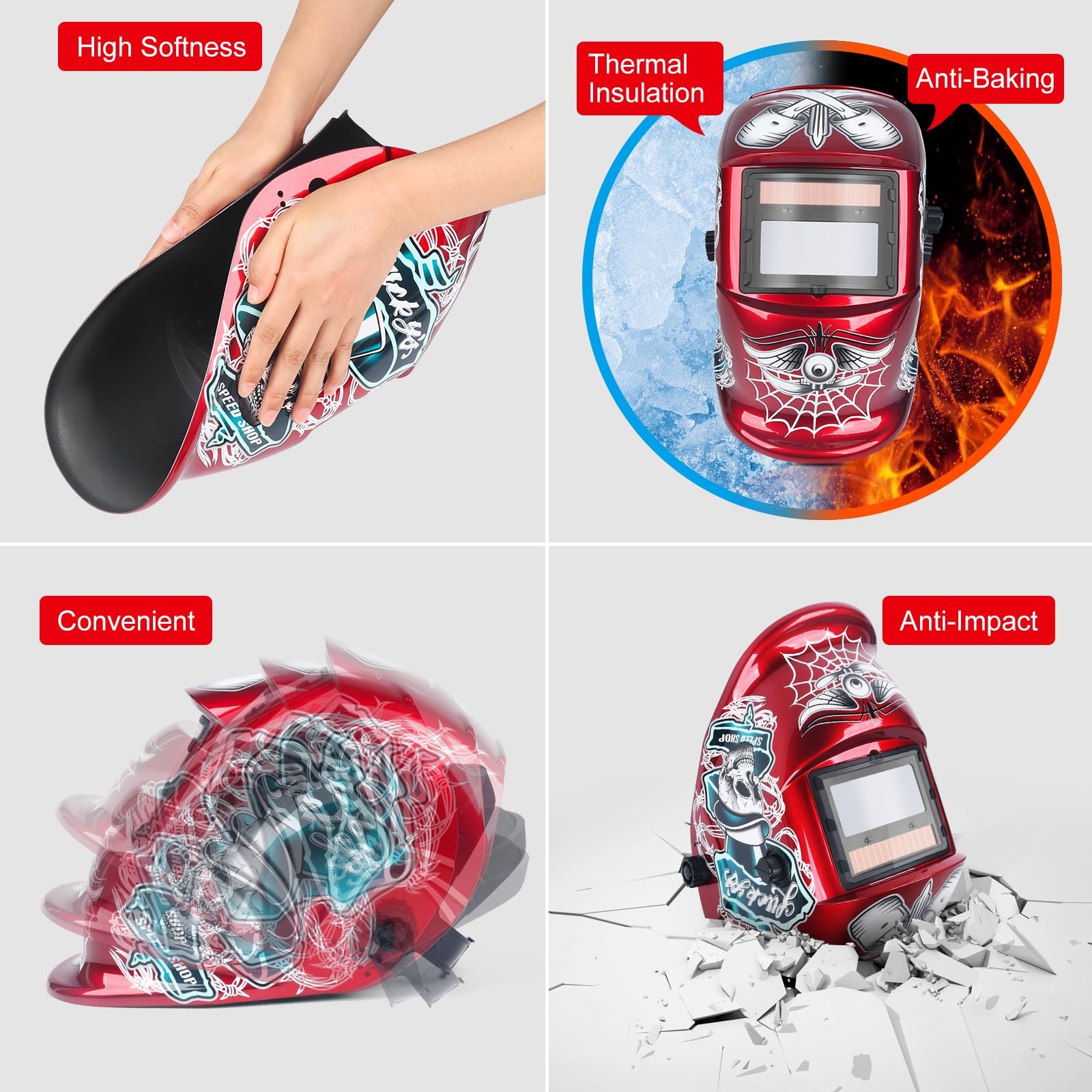 NDUUN Welding True Color Helmet Auto Darkening Mask with Adjustable Red-1