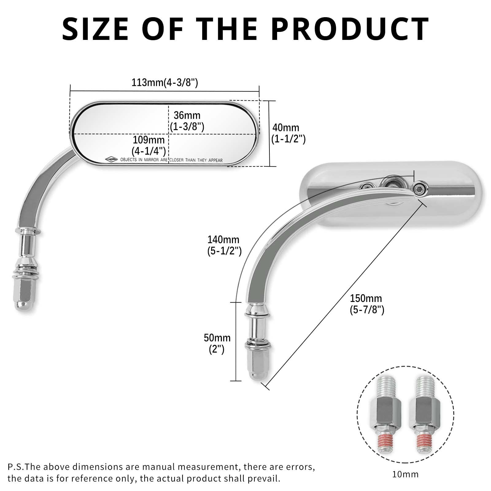 Chrome Motorcycle 8Mm 10Mm Sportster Mirrors for Harley Road King Street Electra