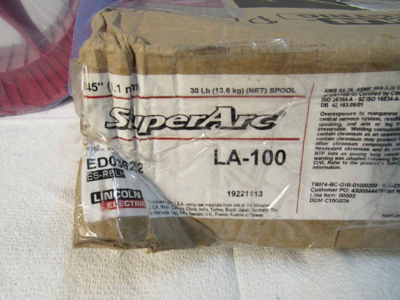 Lincoln Electric SuperArc 30lb Spool MIG Wire LA-100 ED036222 0.045″ 1.1MM
