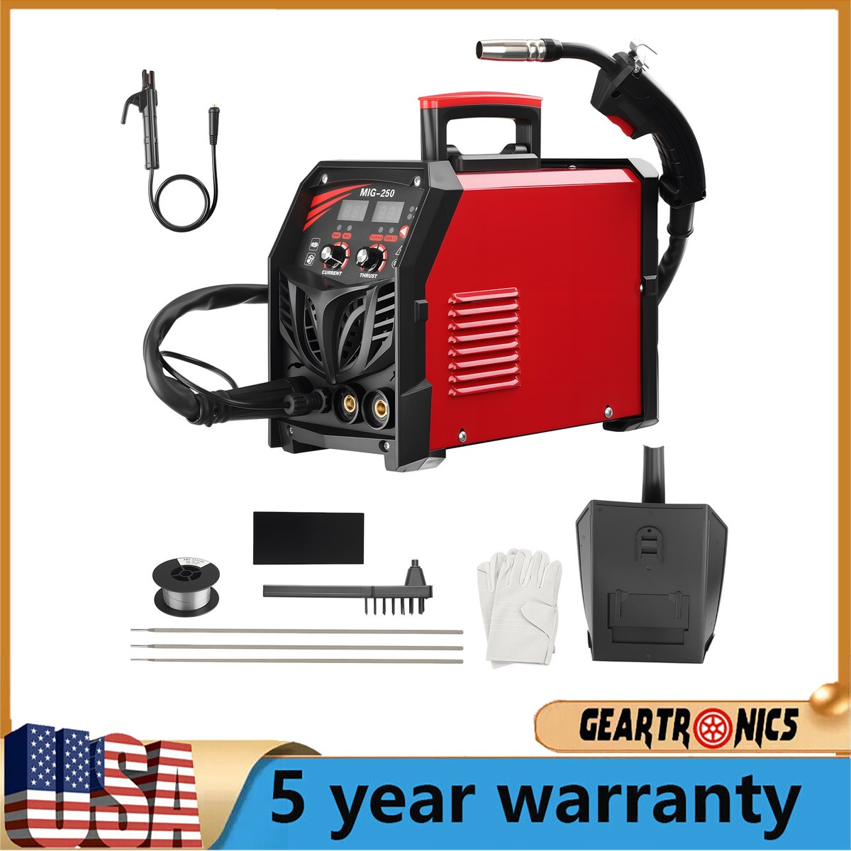 3 in 1 Flux Core MIG Welder 110V Gasless Wire IGBT Inverter Red Metal Kit